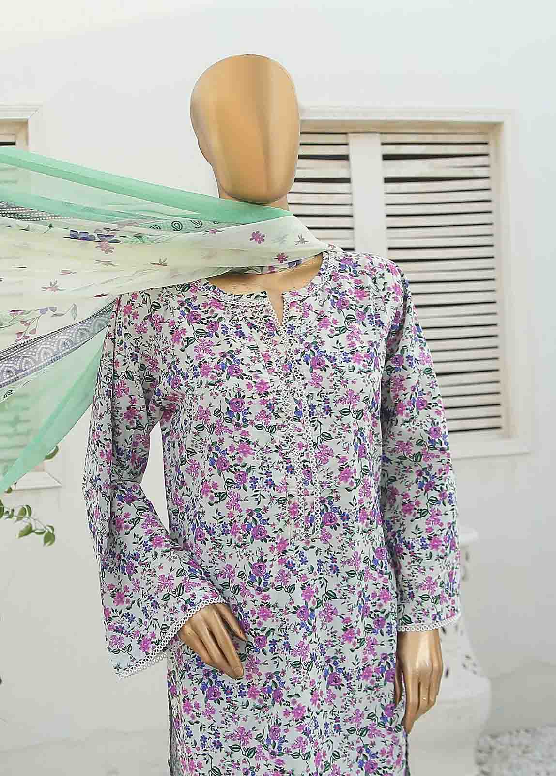 Bin Saeed Fabric - WCKF-023-3 Piece Lawn Printed