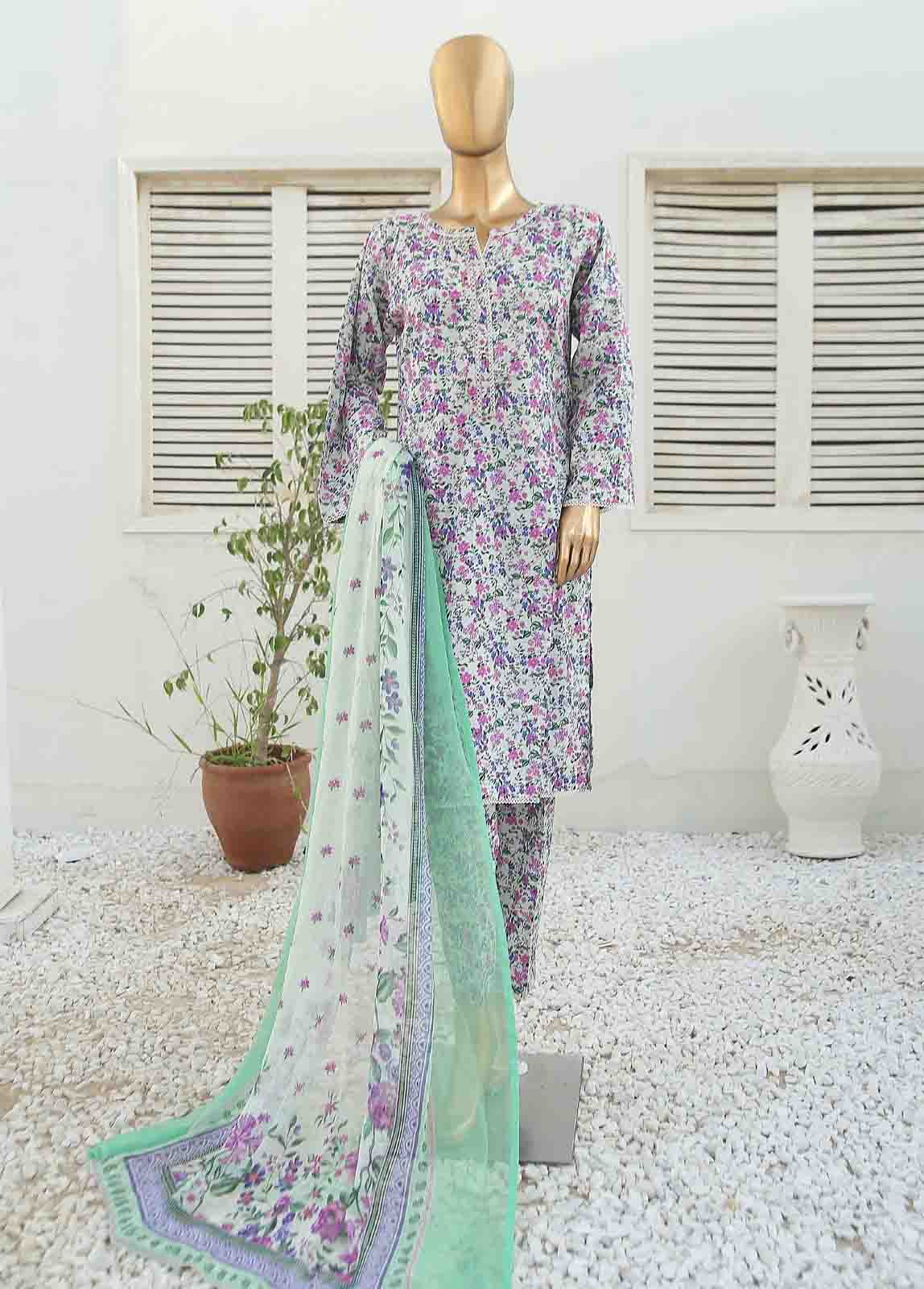 Bin Saeed Fabric - WCKF-023-3 Piece Lawn Printed
