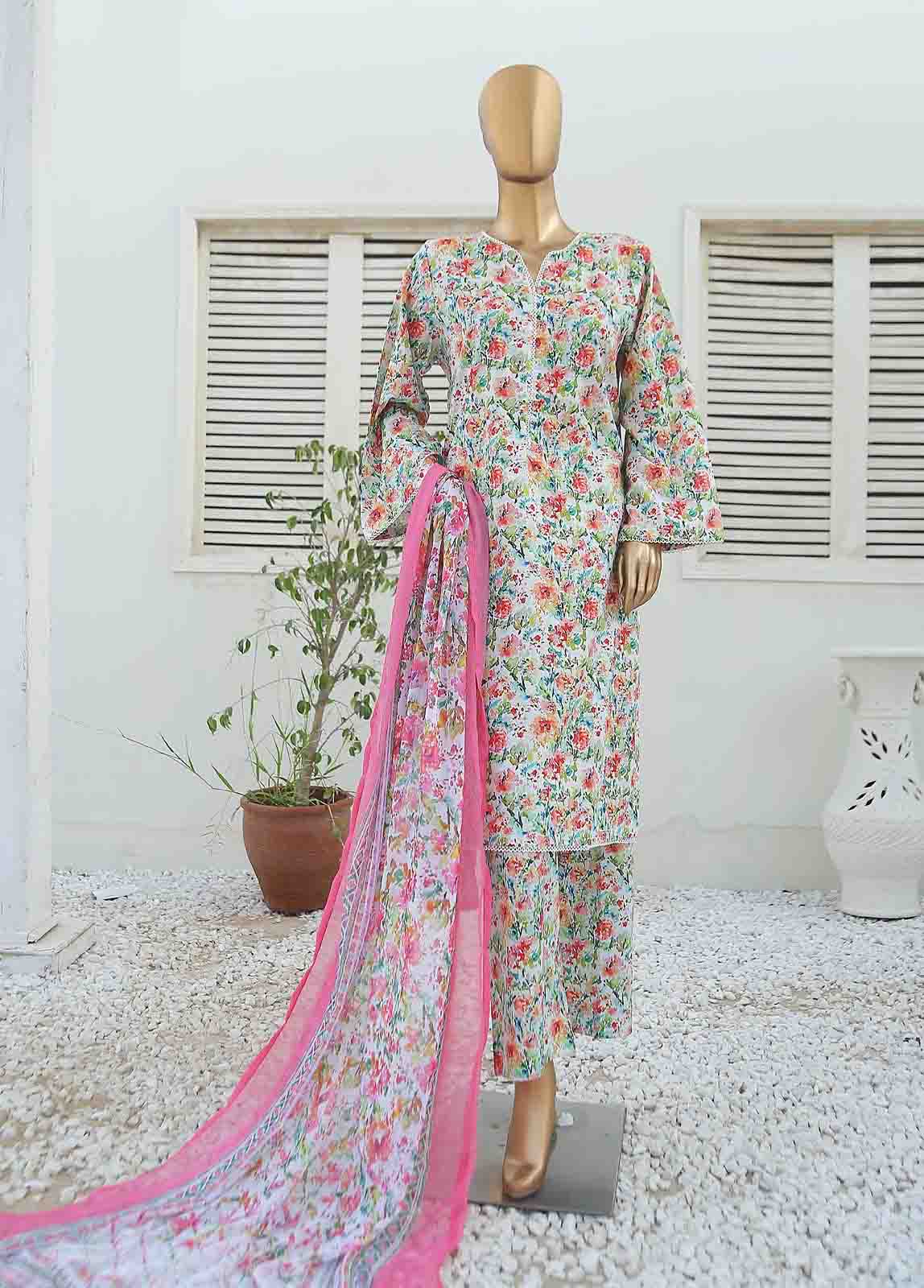 Bin Saeed Fabric - WCKF-037-3 Piece Lawn Printed