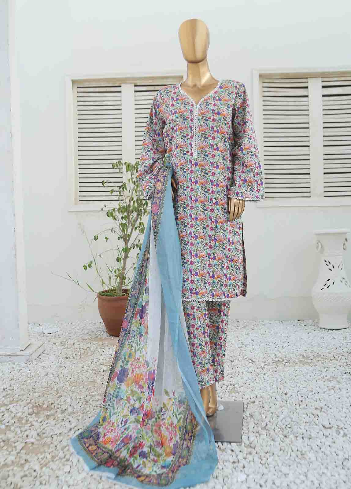 Bin Saeed Fabric - WCKF-040-3 Piece Lawn Printed