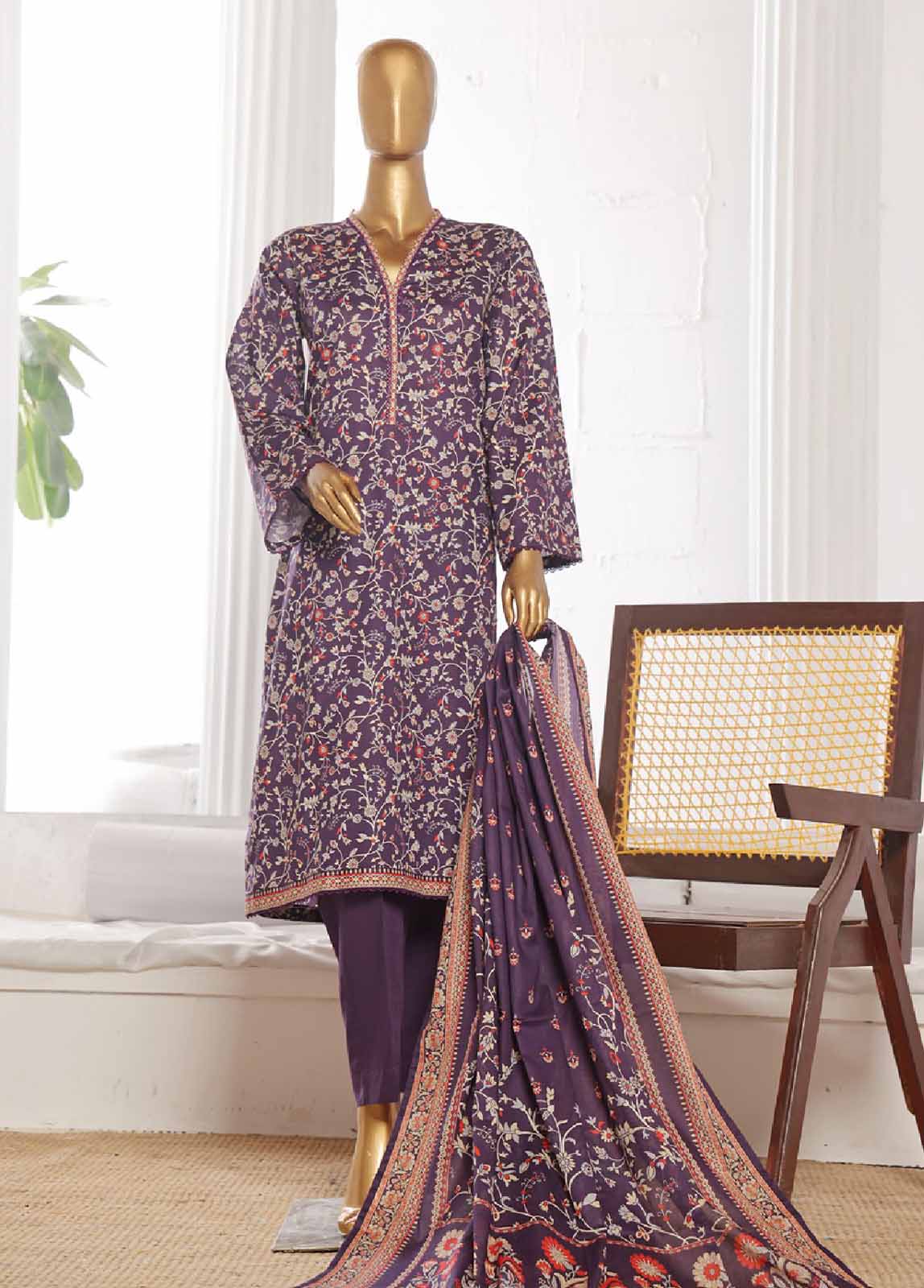 Bin Saeed Fabric - WCP-0017- 3 Piece Printed Stitched Suit