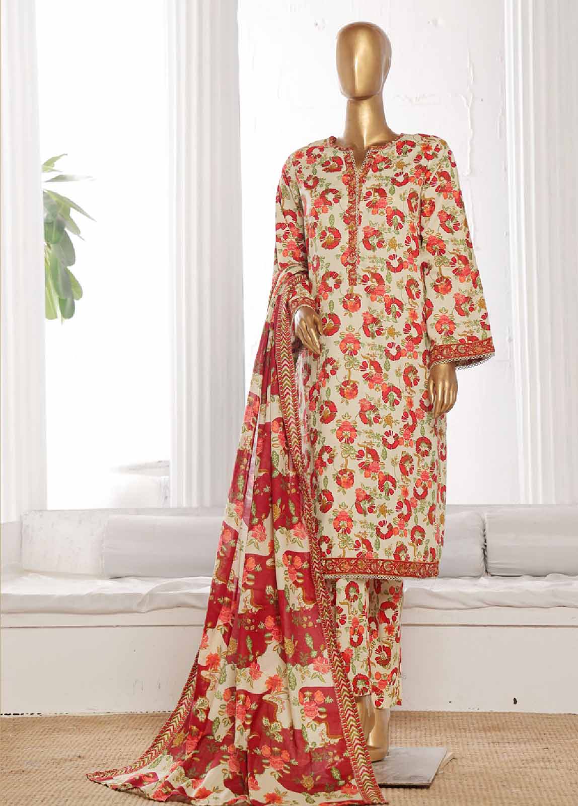 Bin Saeed Fabric - WCP-0050- 3 Piece Printed Stitched Suit