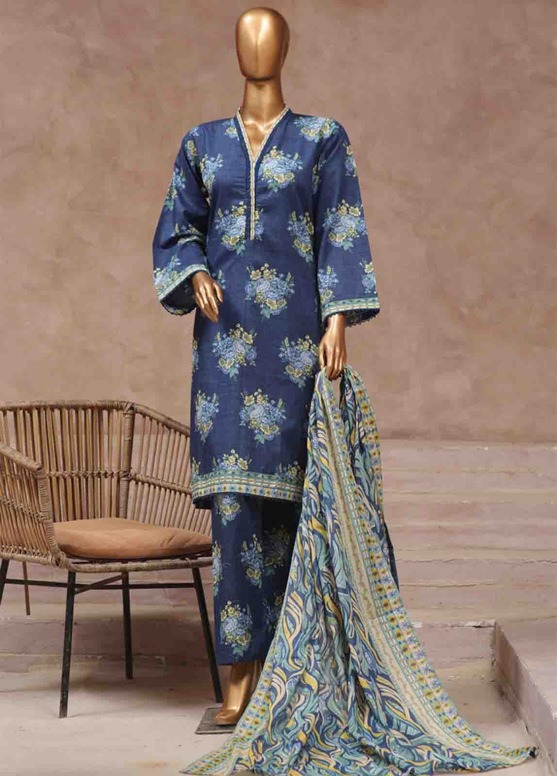 Bin Saeed Fabric - WCP-048- 3 Piece Printed Stitched Suit