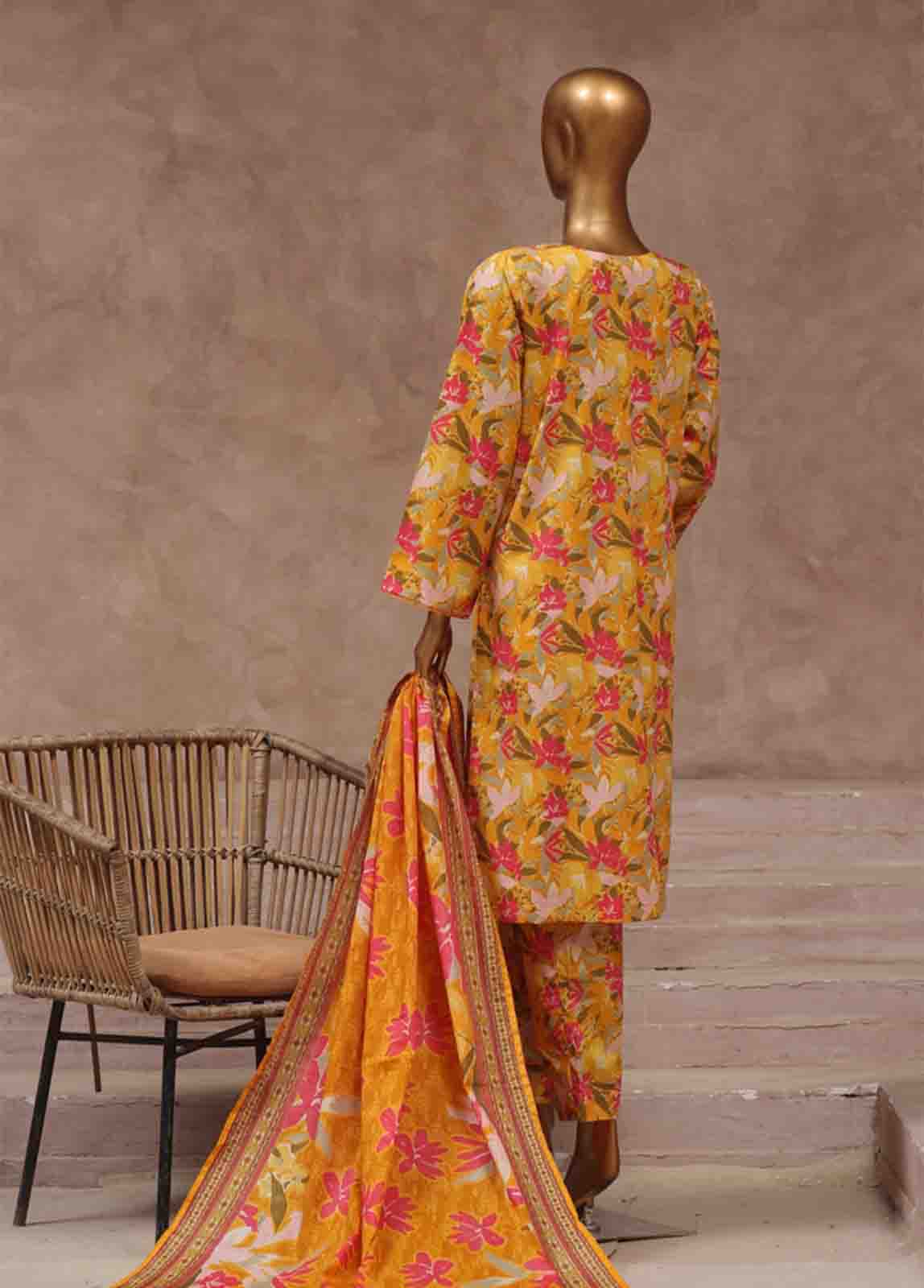 Bin Saeed Fabric - WCP-053- 3 Piece Printed Stitched Suit