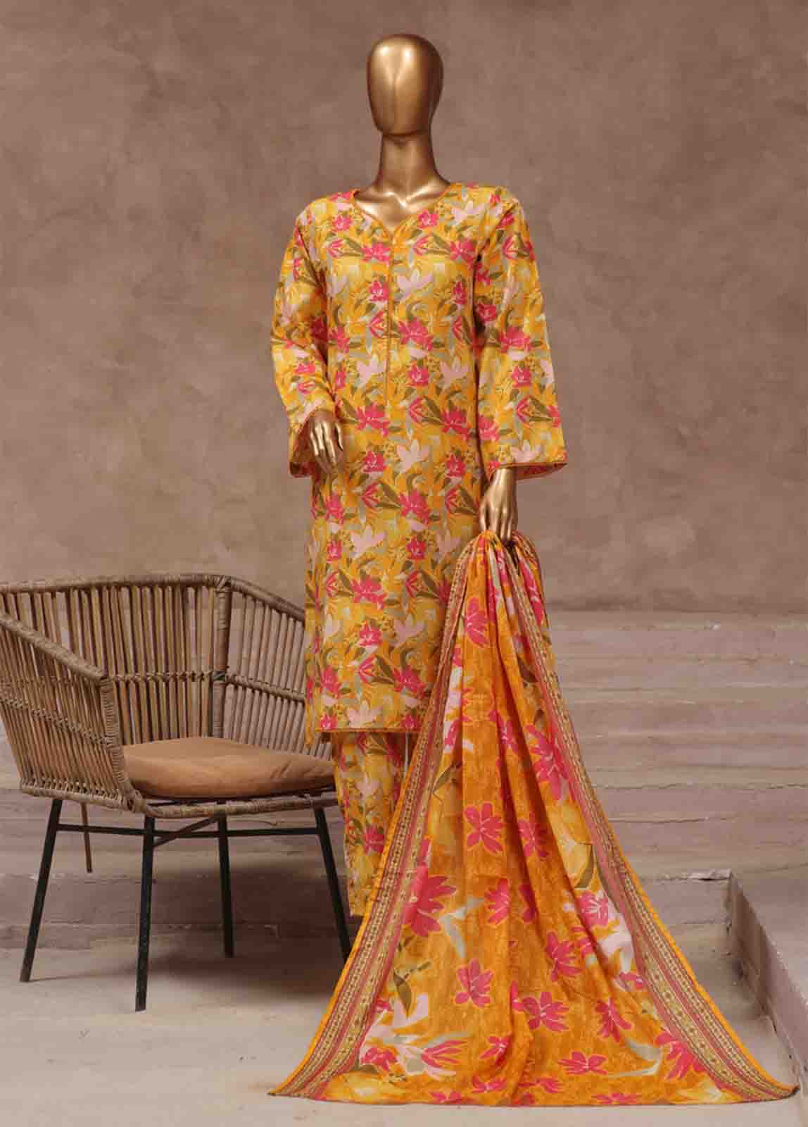 Bin Saeed Fabric - WCP-053- 3 Piece Printed Stitched Suit