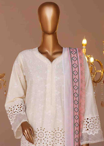 Bin Saeed Fabric - WCTF-001-R-3 Piece Chikankari Stitched Suit