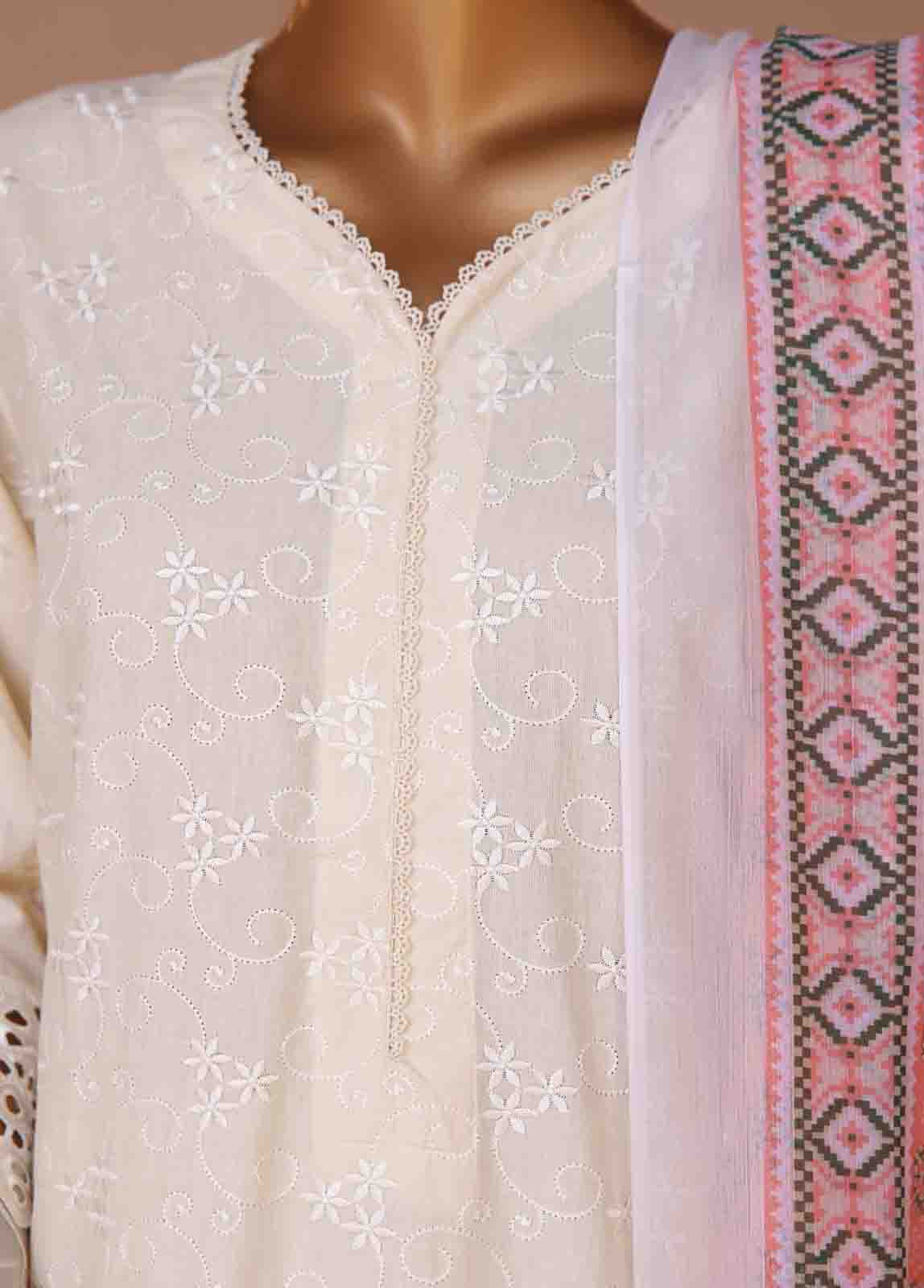 Bin Saeed Fabric - WCTF-001-R-3 Piece Chikankari Stitched Suit