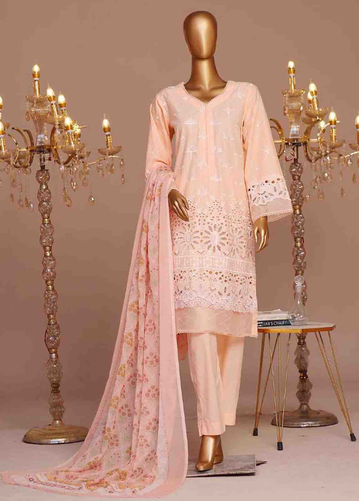 Bin Saeed Fabric - WCTF-002-R-3 Piece Chikankari Stitched Suit