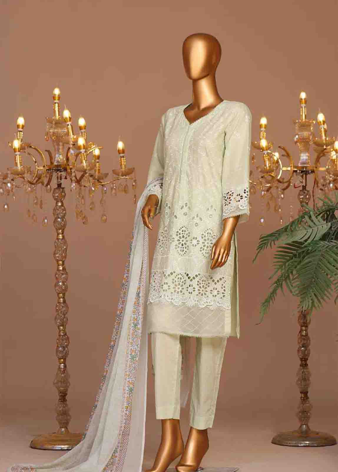 Bin Saeed Fabric - WCTF-003-R-3 Piece Chikankari Stitched Suit