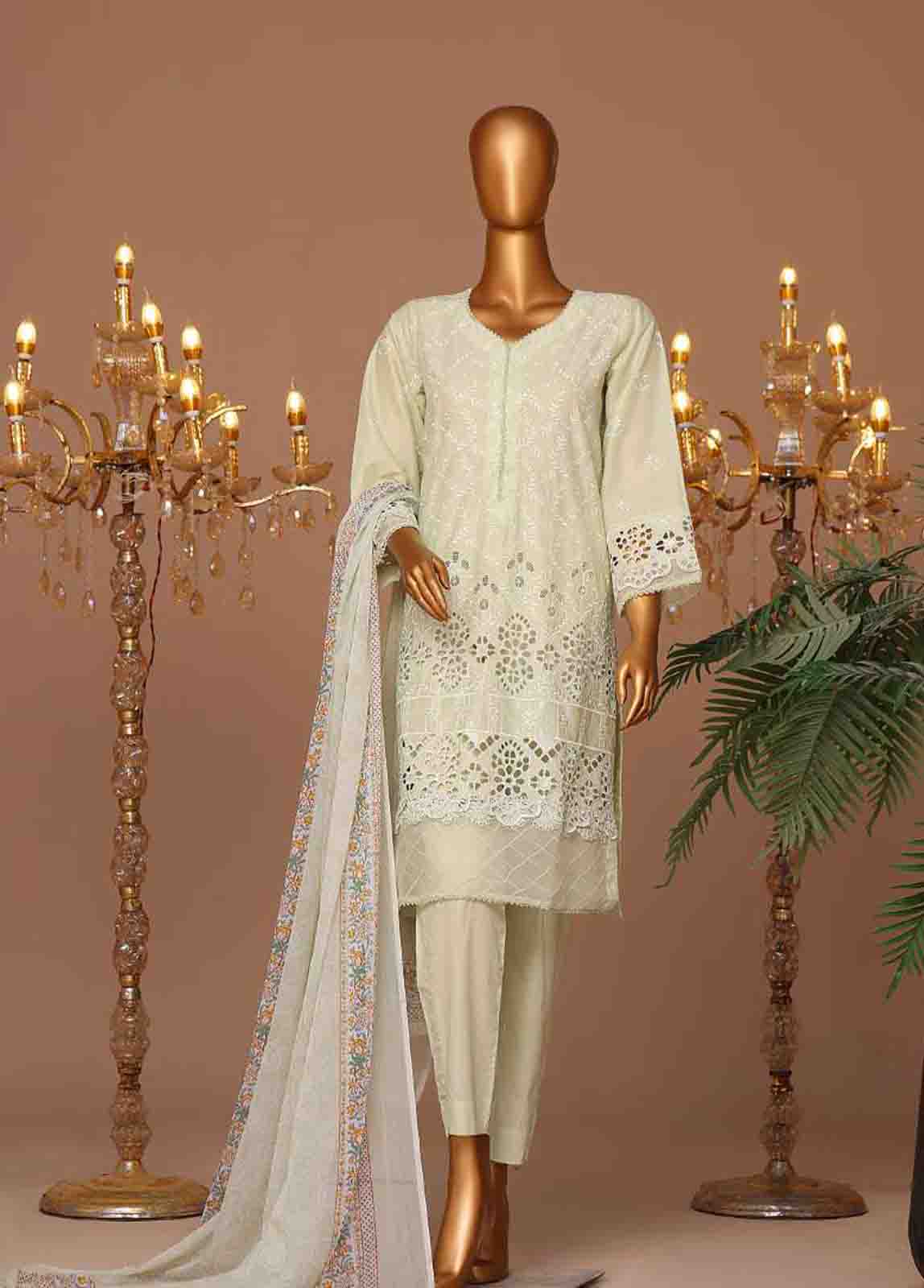 Bin Saeed Fabric - WCTF-003-R-3 Piece Chikankari Stitched Suit