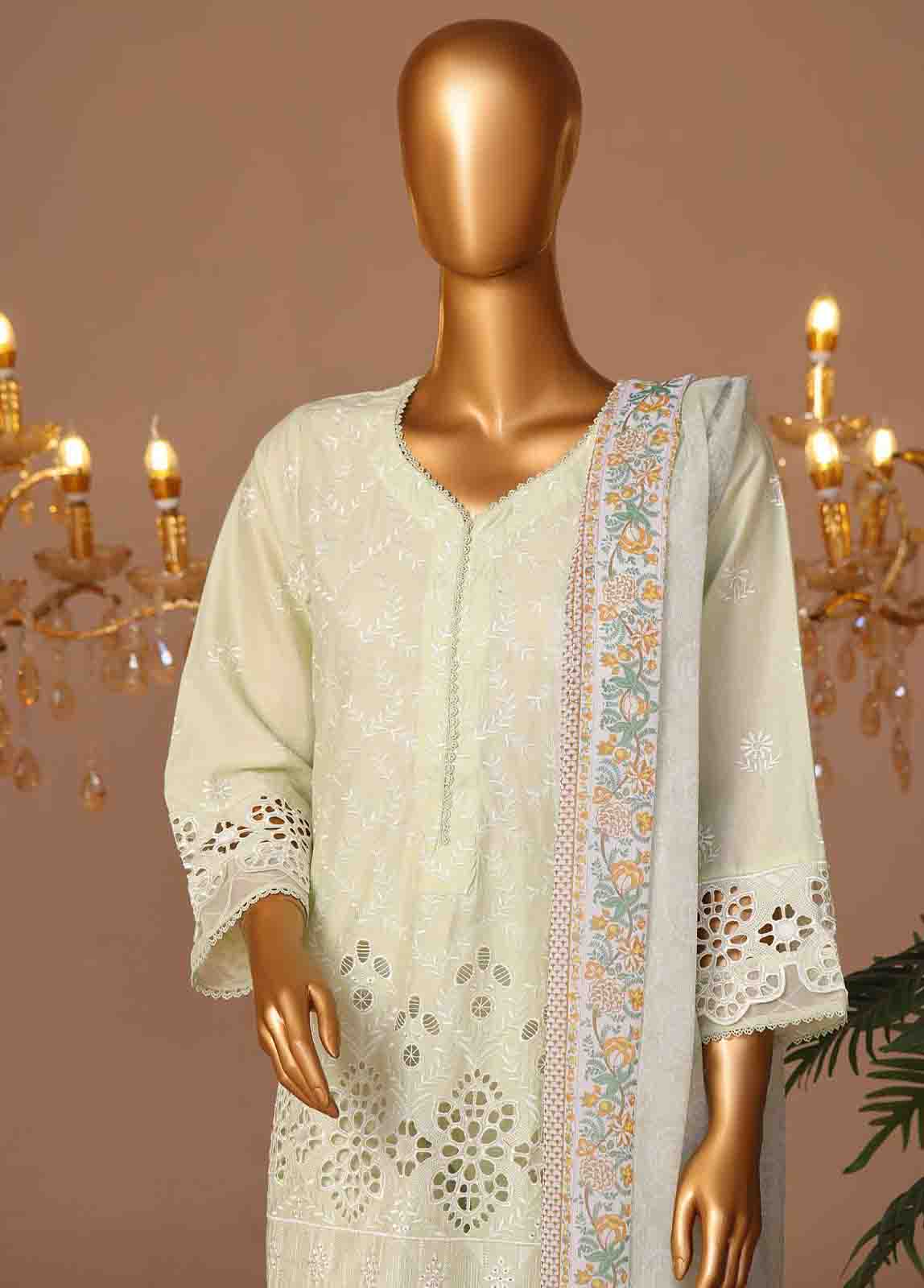 Bin Saeed Fabric - WCTF-003-R-3 Piece Chikankari Stitched Suit