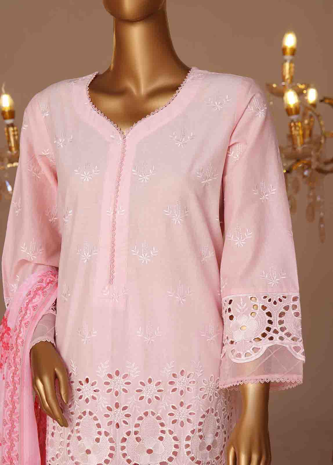 Bin Saeed Fabric - WCTF-004-R-3 Piece Chikankari Stitched Suit