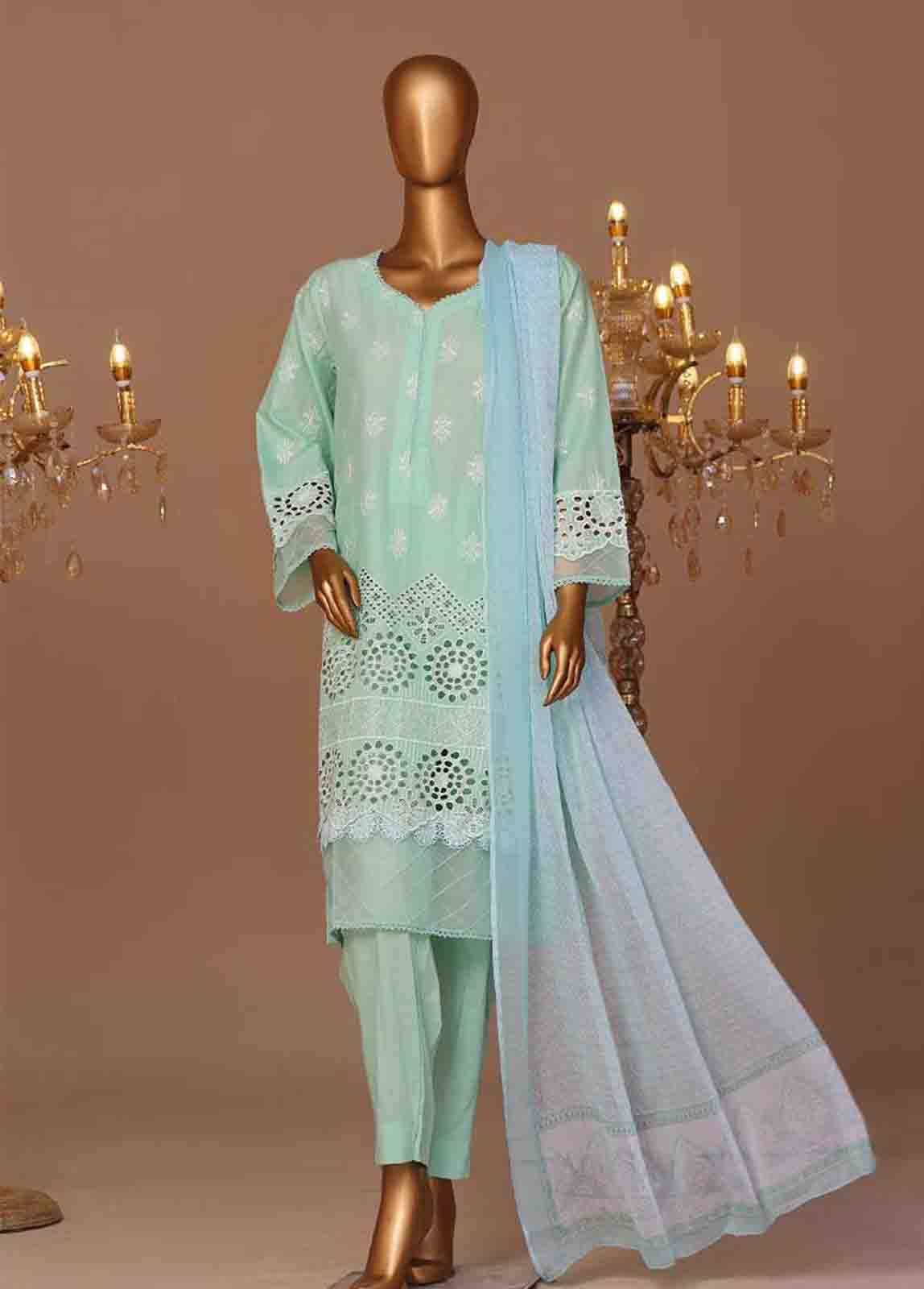Bin Saeed Fabric - WCTF-006-R-3 Piece Chikankari Stitched Suit