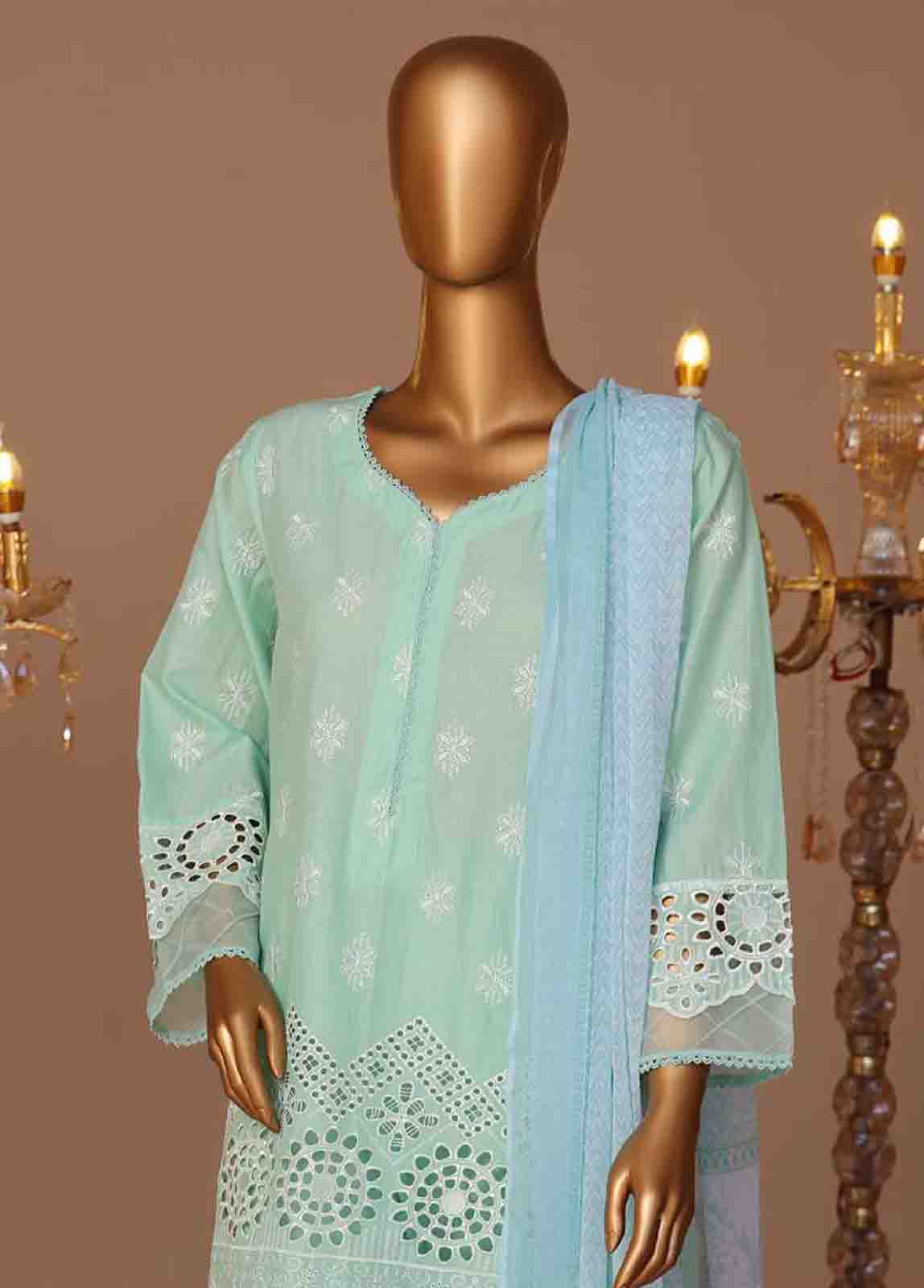 Bin Saeed Fabric - WCTF-006-R-3 Piece Chikankari Stitched Suit