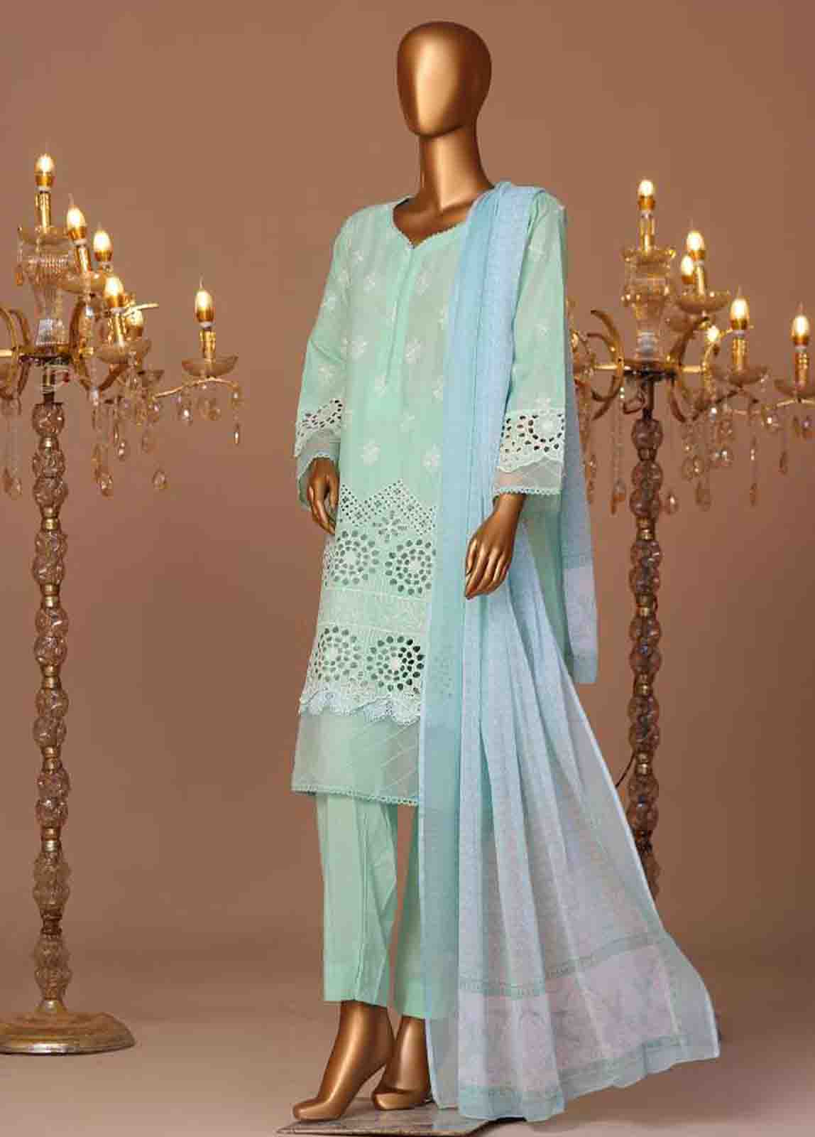 Bin Saeed Fabric - WCTF-006-R-3 Piece Chikankari Stitched Suit