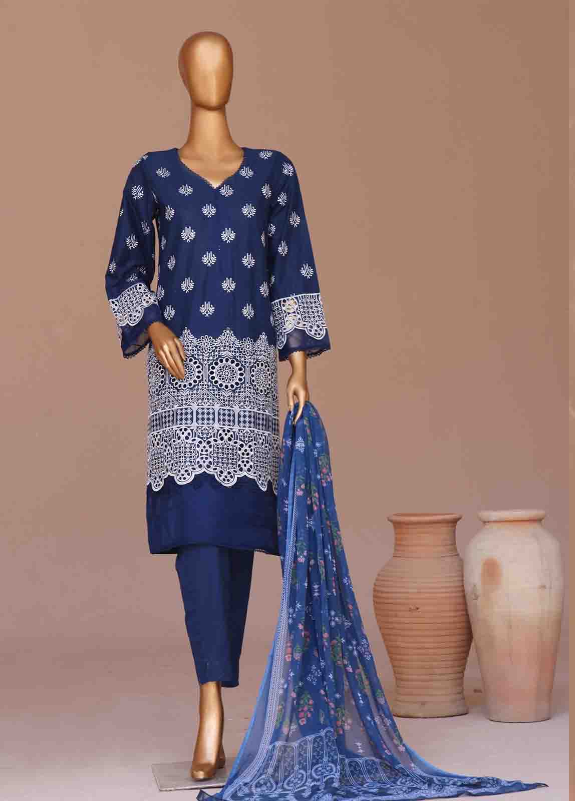 Bin Saeed Fabric - WCTF-008-R-3 Piece Chikankari Stitched Suit