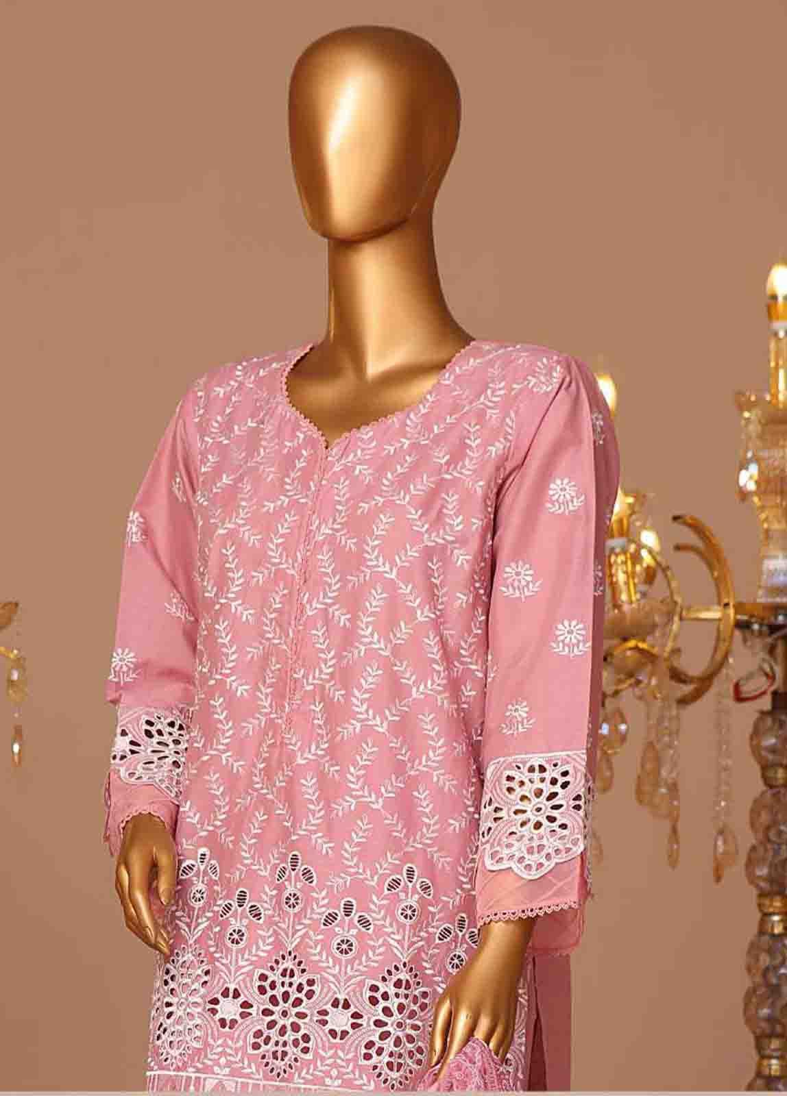 Bin Saeed Fabric - WCTF-010-R-3 Piece Chikankari Stitched Suit