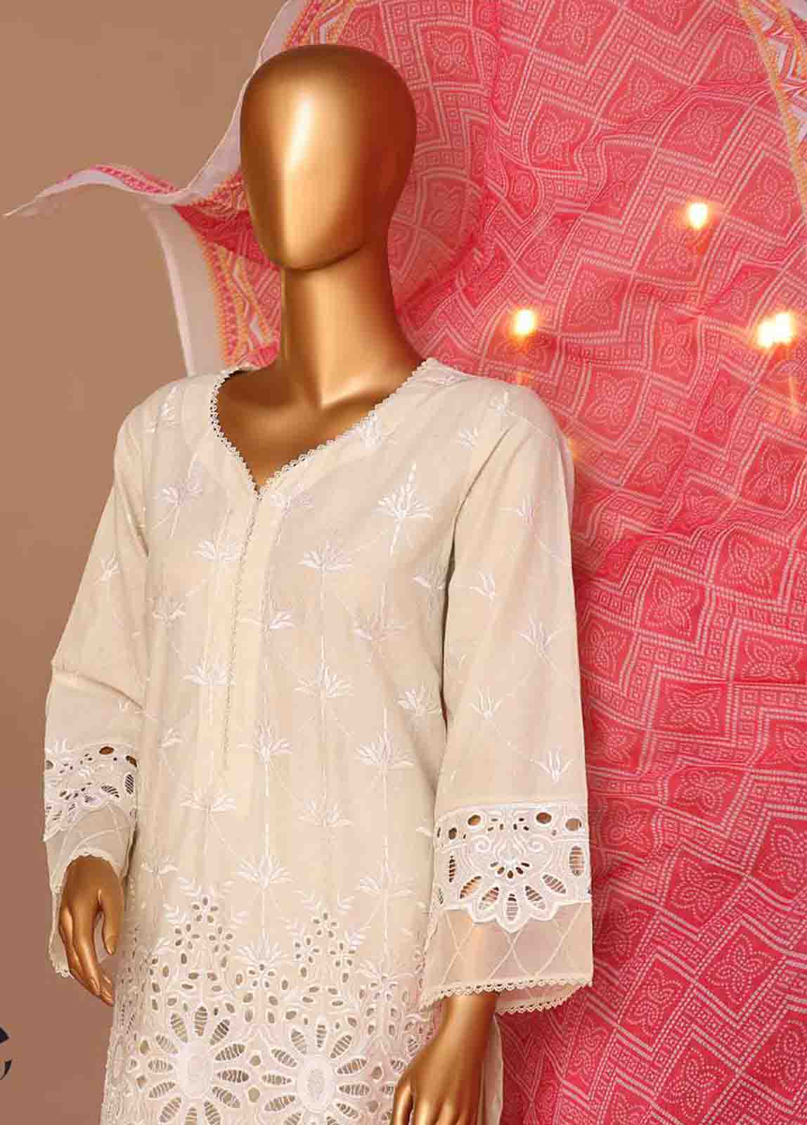 Bin Saeed Fabric - WCTF-012-R-3 Piece Chikankari Stitched Suit