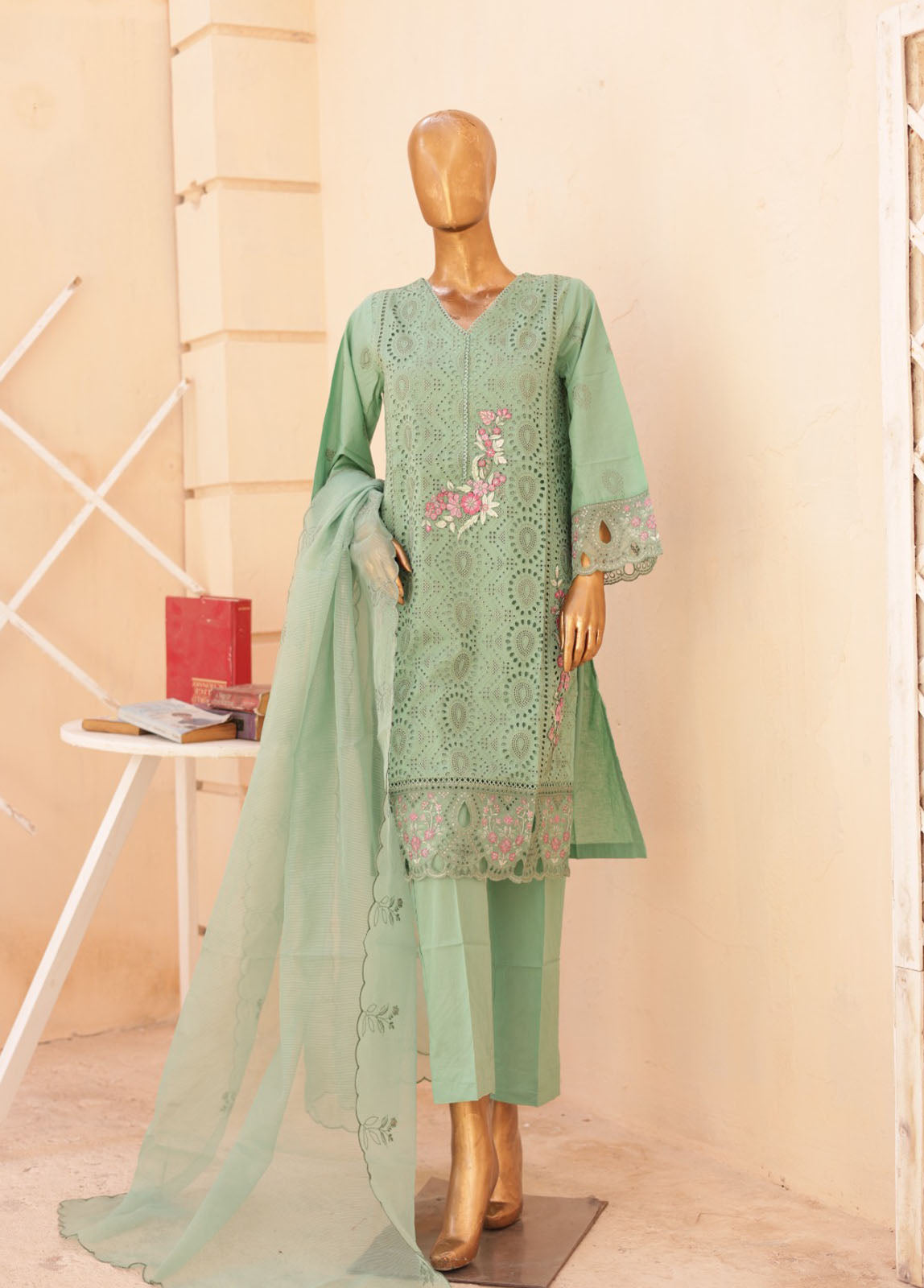 Bin Saeed Fabric - WCTF-016 C- 3 Piece Embroidered Stitched Suit