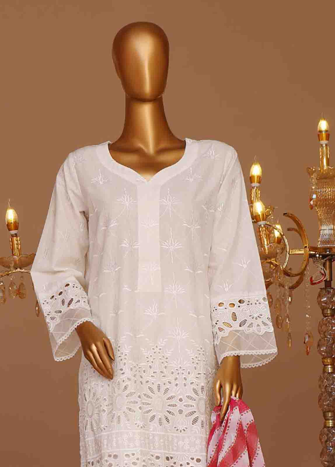 Bin Saeed Fabric - WCTF-018-R-3 Piece Chikankari Stitched Suit