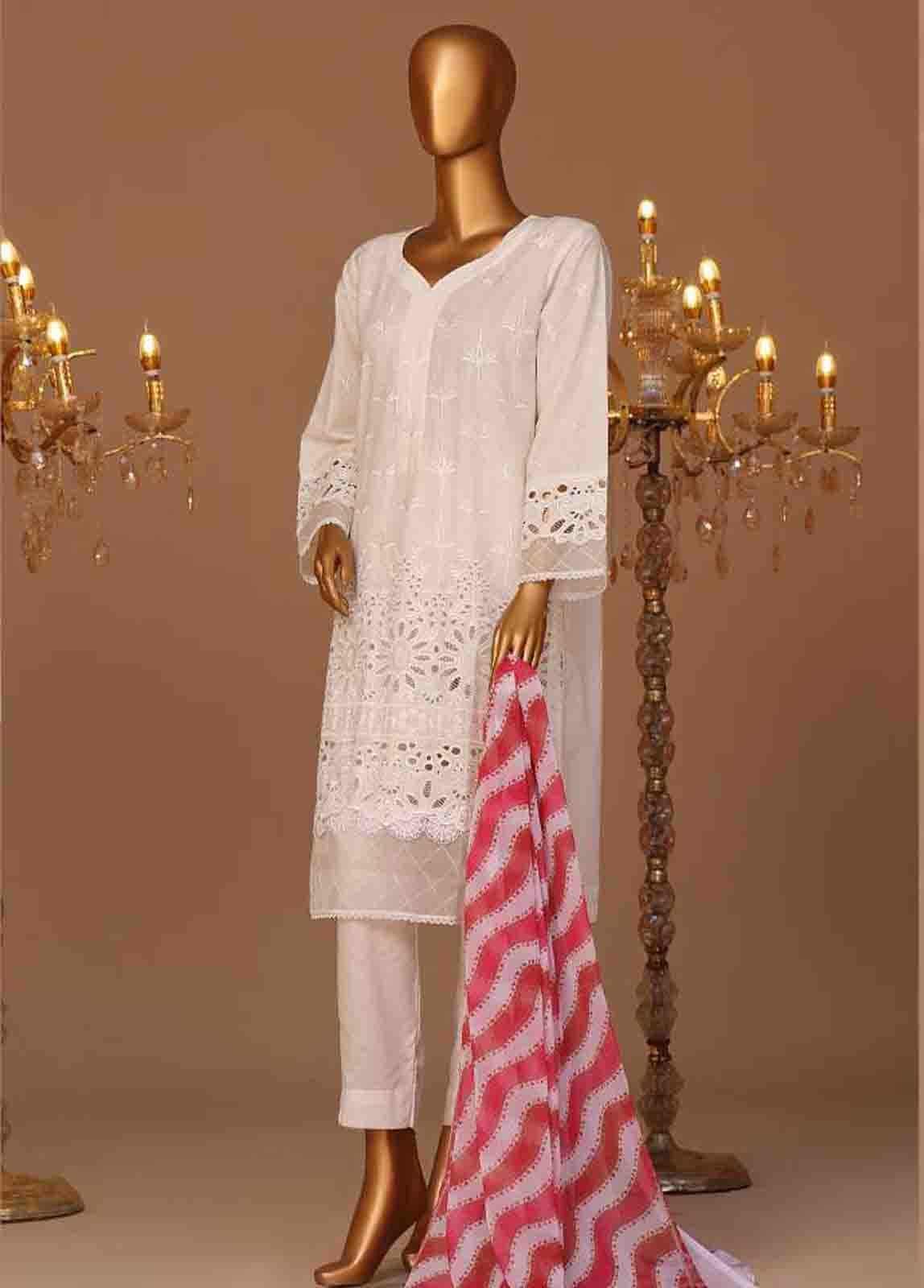 Bin Saeed Fabric - WCTF-018-R-3 Piece Chikankari Stitched Suit