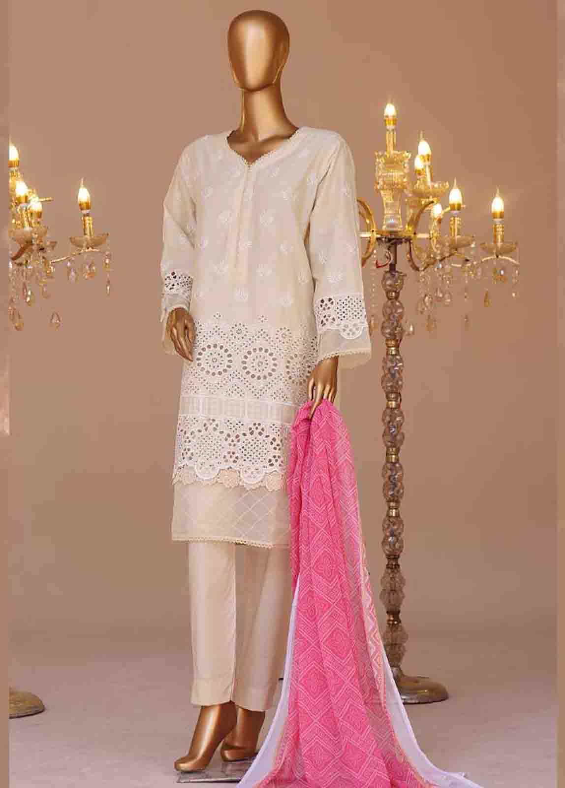 Bin Saeed Fabric - WCTF-019-R-3 Piece Chikankari Stitched Suit