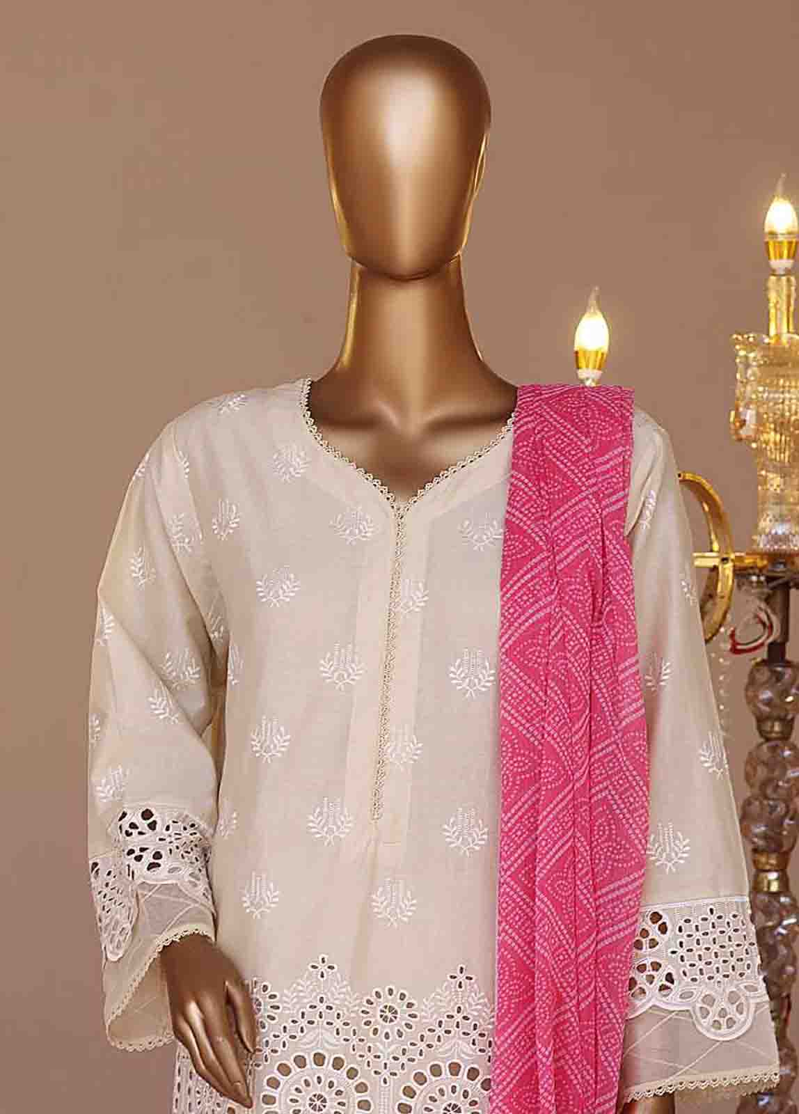 Bin Saeed Fabric - WCTF-019-R-3 Piece Chikankari Stitched Suit