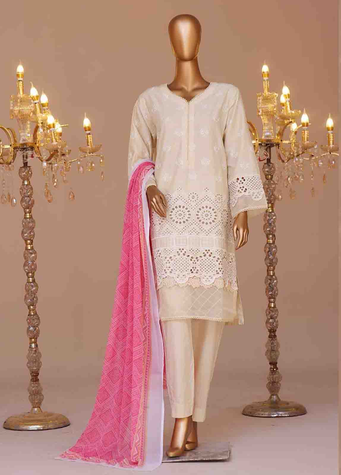 Bin Saeed Fabric - WCTF-019-R-3 Piece Chikankari Stitched Suit