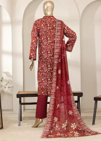 3 Piece Red Color Embroidered Lawn Shirt with Trouser & Embroidered Dupatta