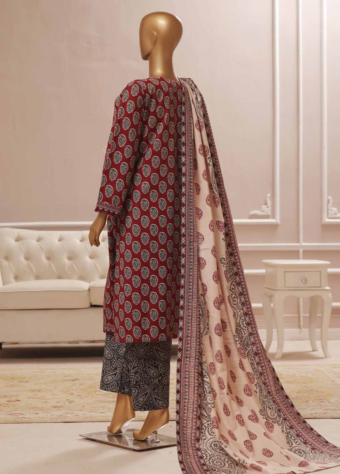 Bin Saeed Fabric - WK-008 R-3 Piece Khaddar Printed Suit