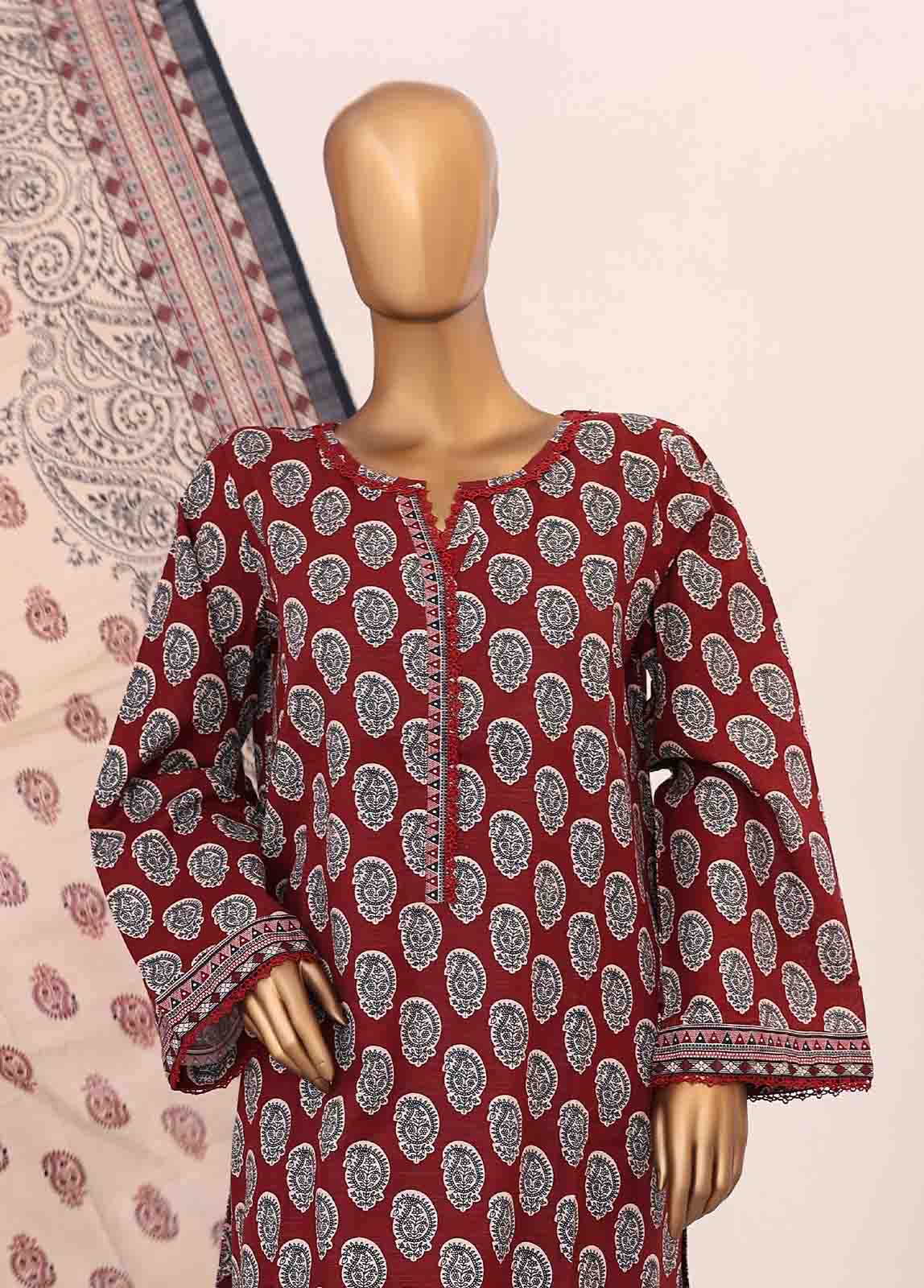 Bin Saeed Fabric - WK-009-3 Piece Khaddar Printed Suit