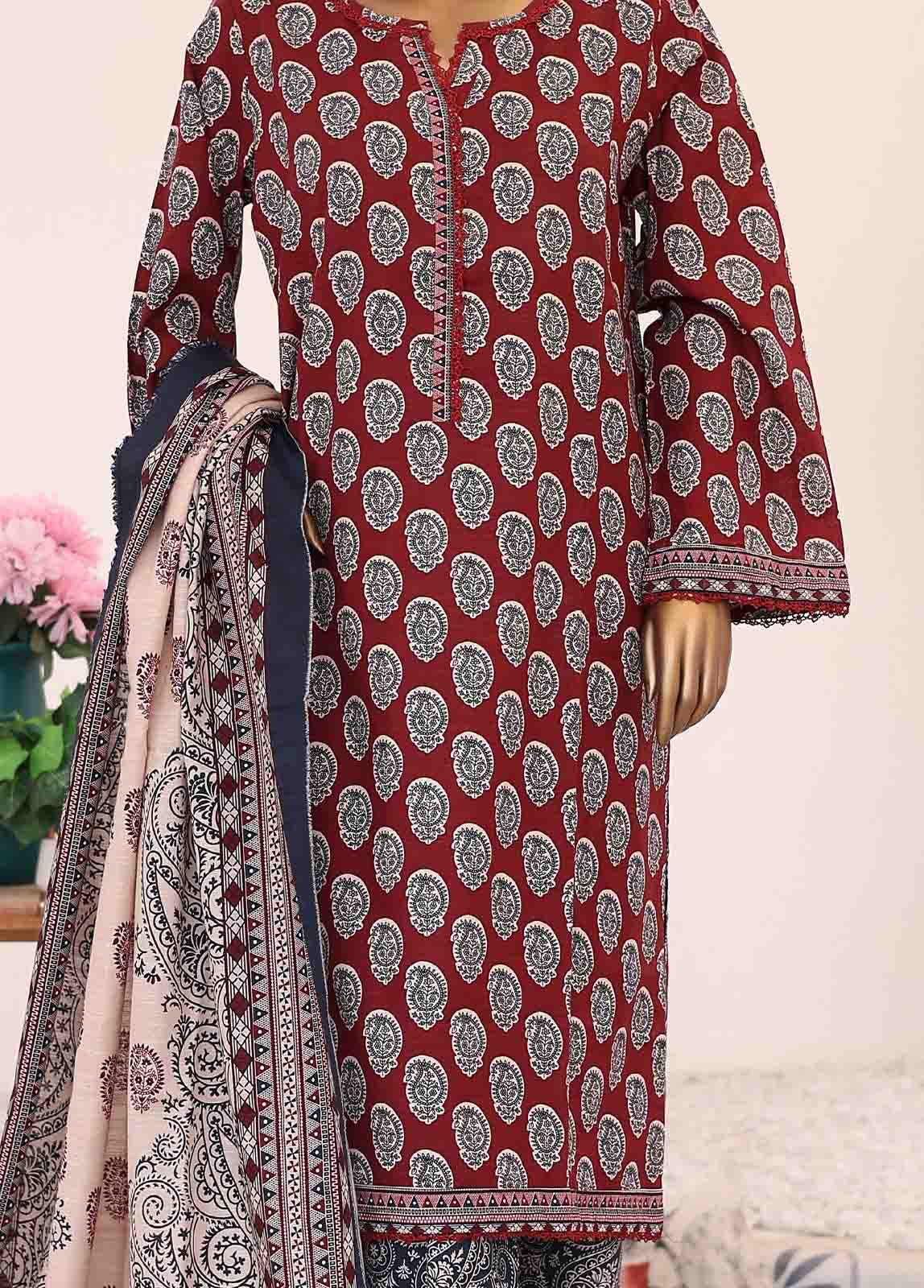 Bin Saeed Fabric - WK-009-3 Piece Khaddar Printed Suit