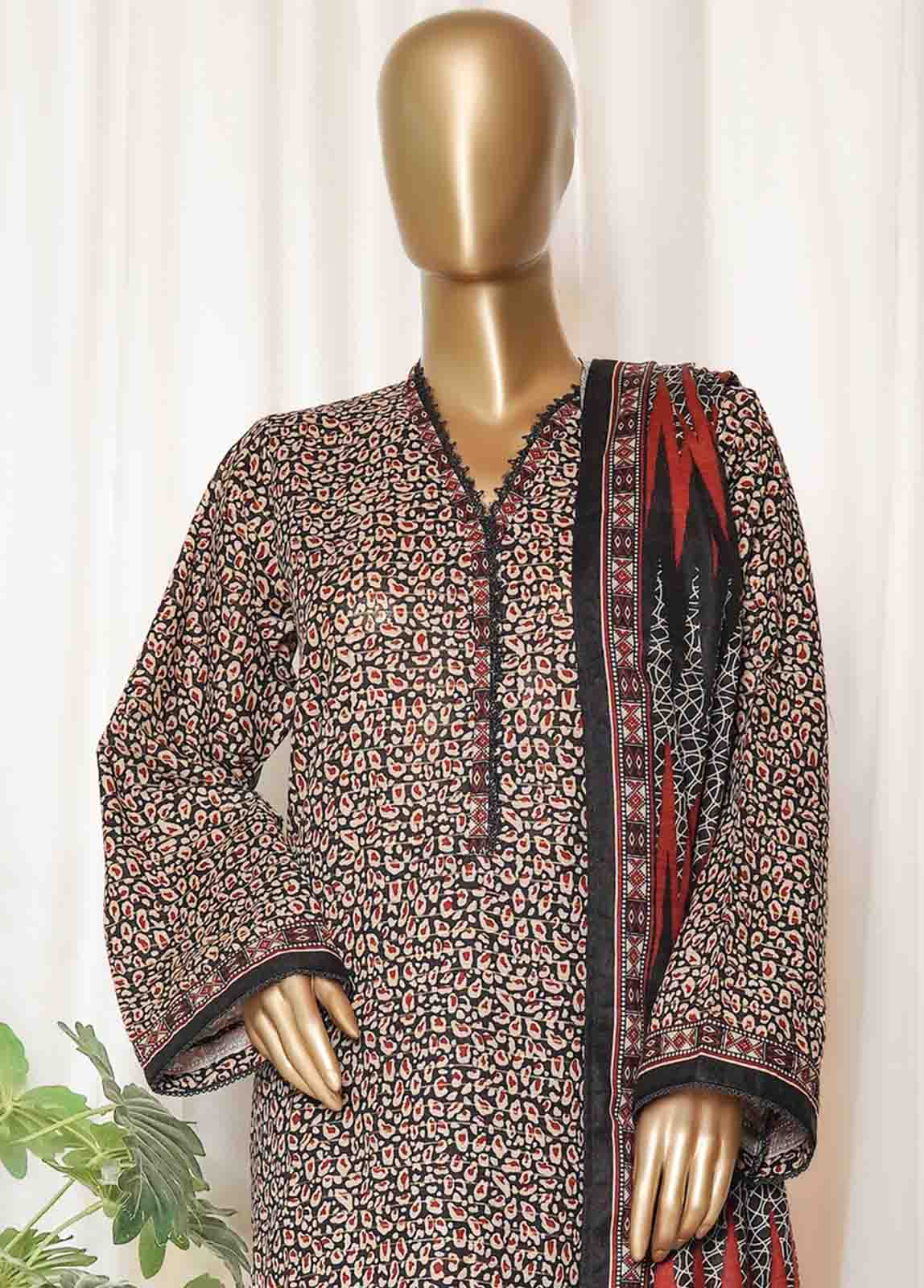 Bin Saeed Fabric - WK-0102-PR R77- 3 Piece Khaddar Printed Stitched Suit