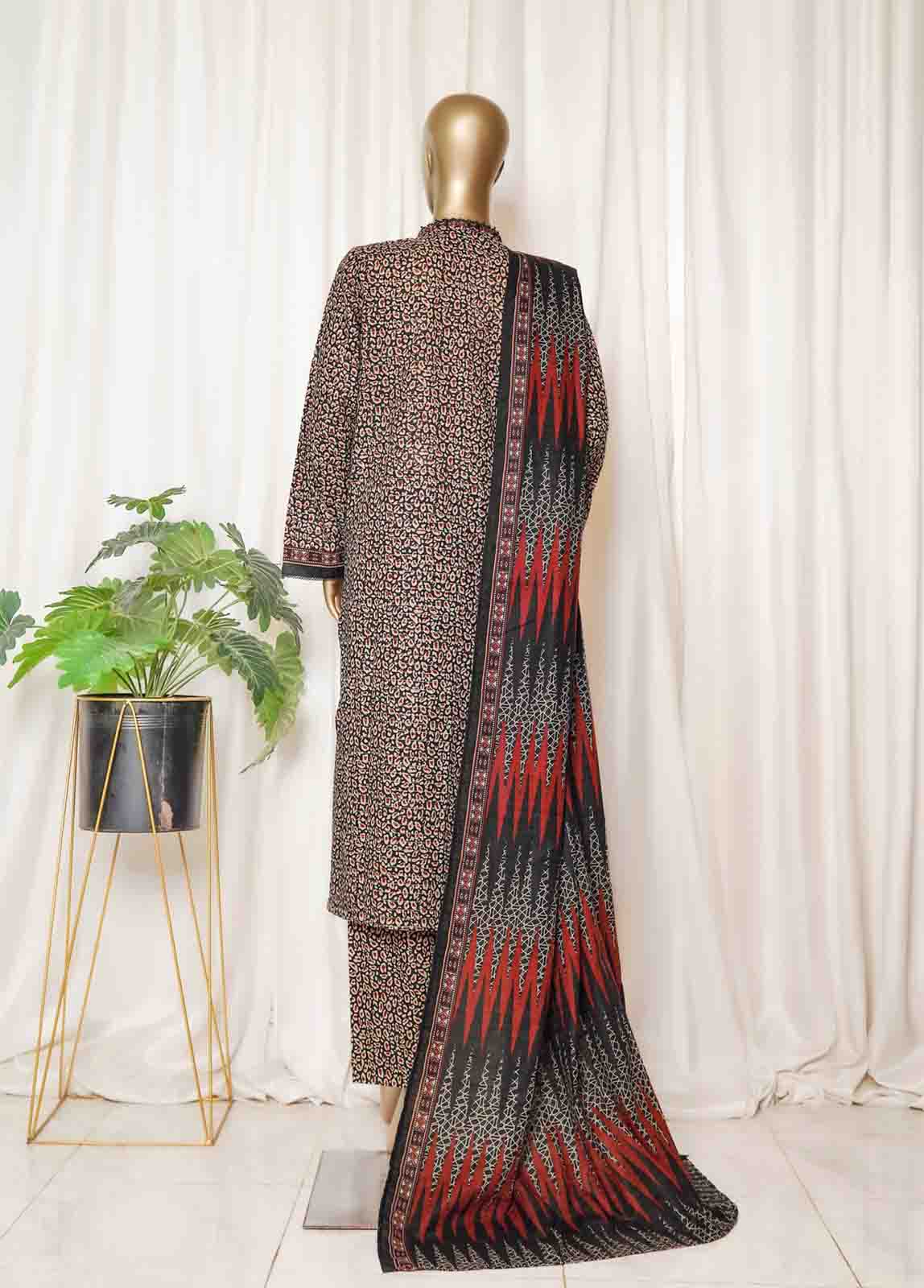 Bin Saeed Fabric - WK-0102-PR R77- 3 Piece Khaddar Printed Stitched Suit