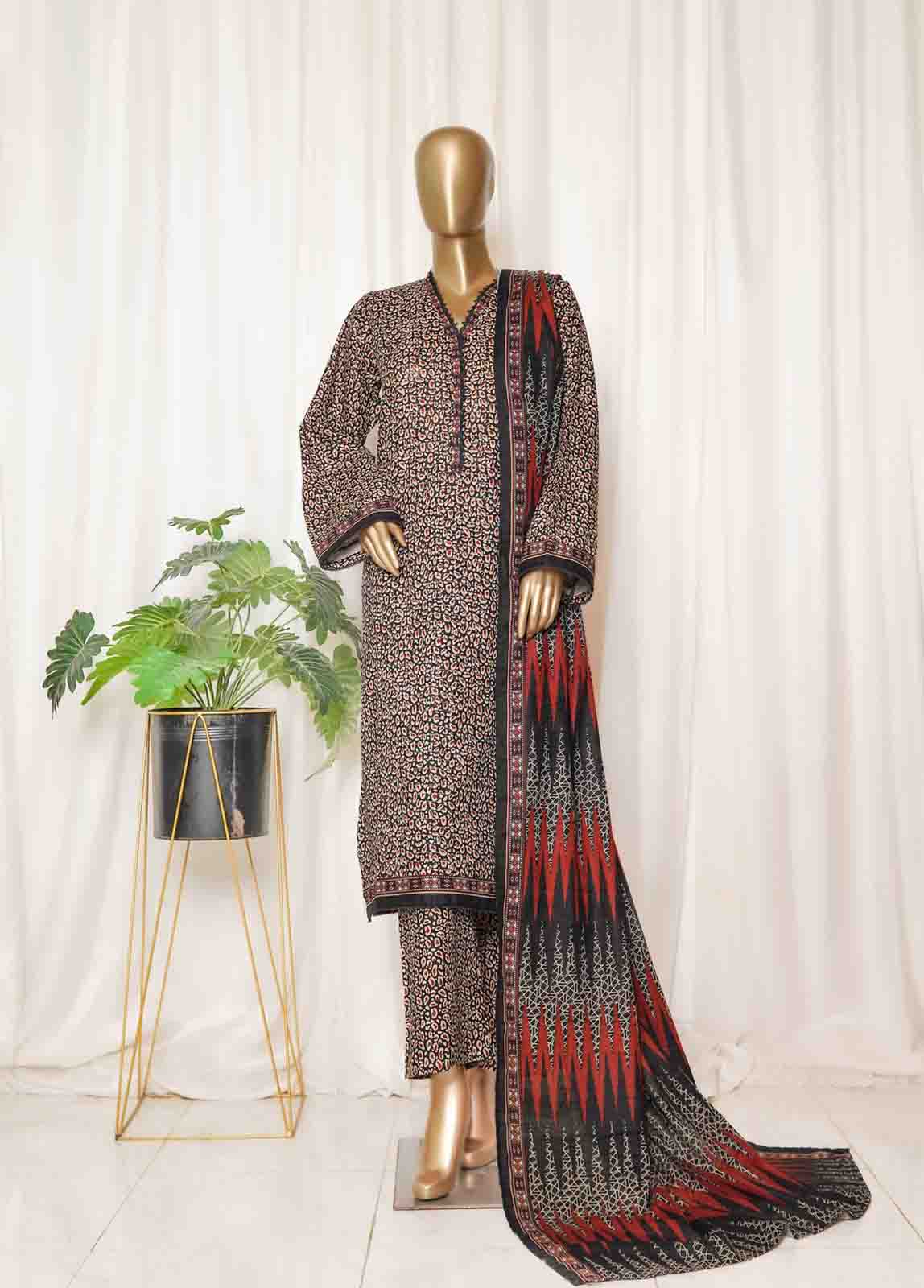 Bin Saeed Fabric - WK-0102-PR R77- 3 Piece Khaddar Printed Stitched Suit