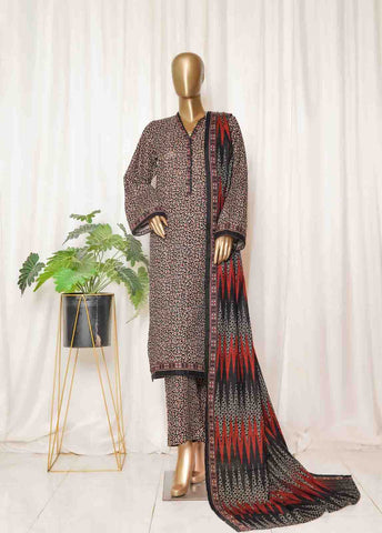 Bin Saeed Fabric - WK-0102-PR R77- 3 Piece Khaddar Printed Stitched Suit