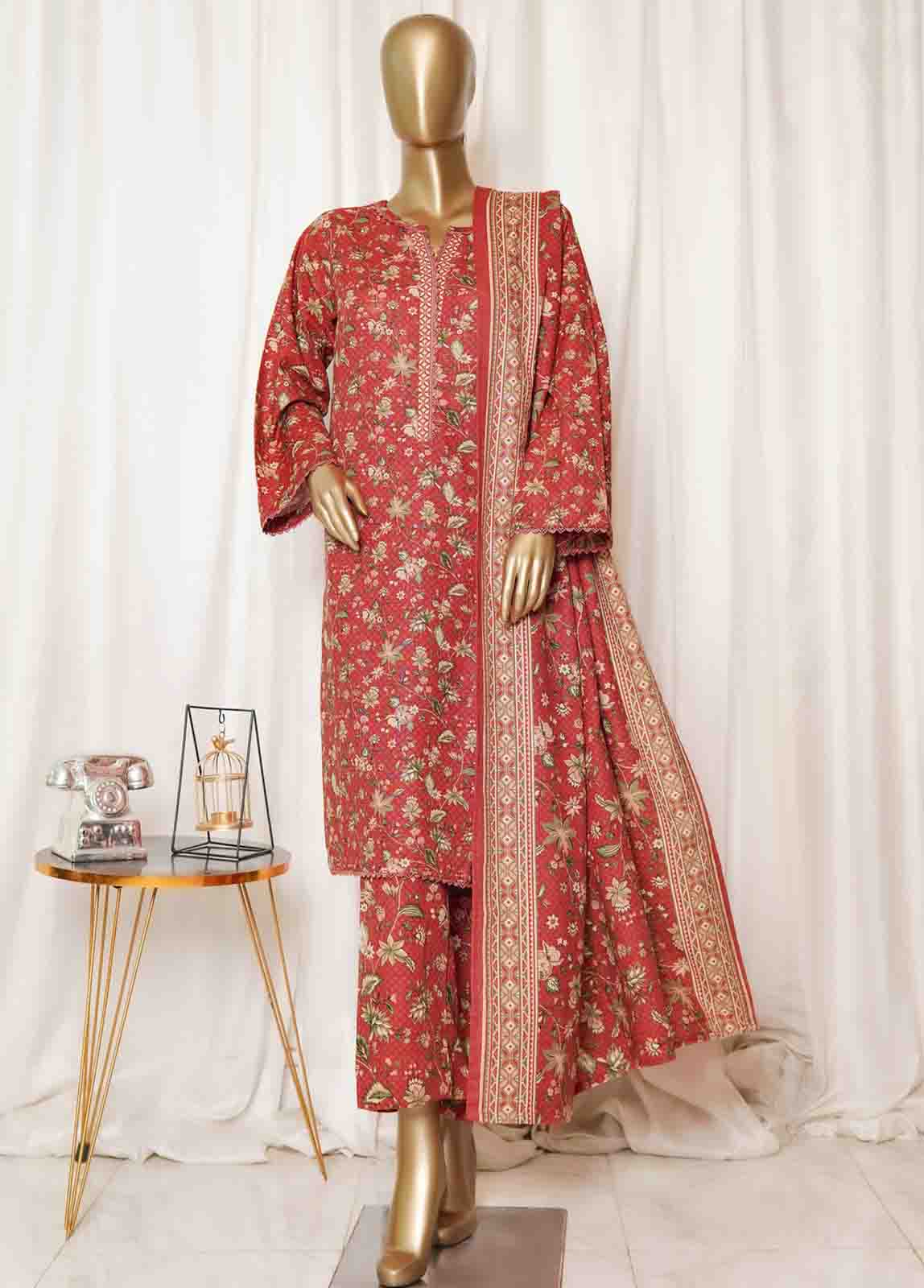Bin Saeed Fabric - WK-0105-PR R77- 3 Piece Khaddar Printed Stitched Suit