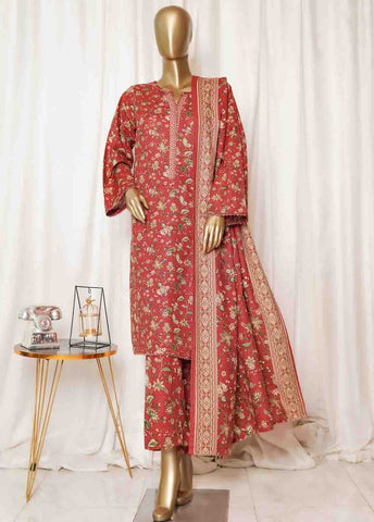 Bin Saeed Fabric - WK-0105-PR R77- 3 Piece Khaddar Printed Stitched Suit
