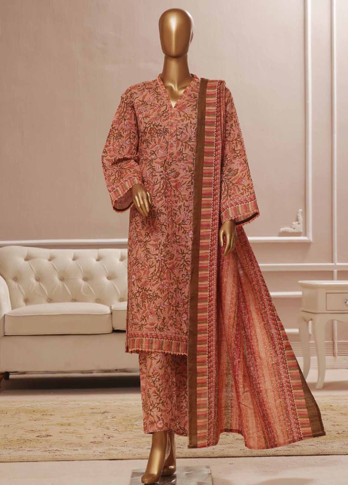 Bin Saeed Fabric - WK-0106 R-3 Piece Khaddar Printed Suit