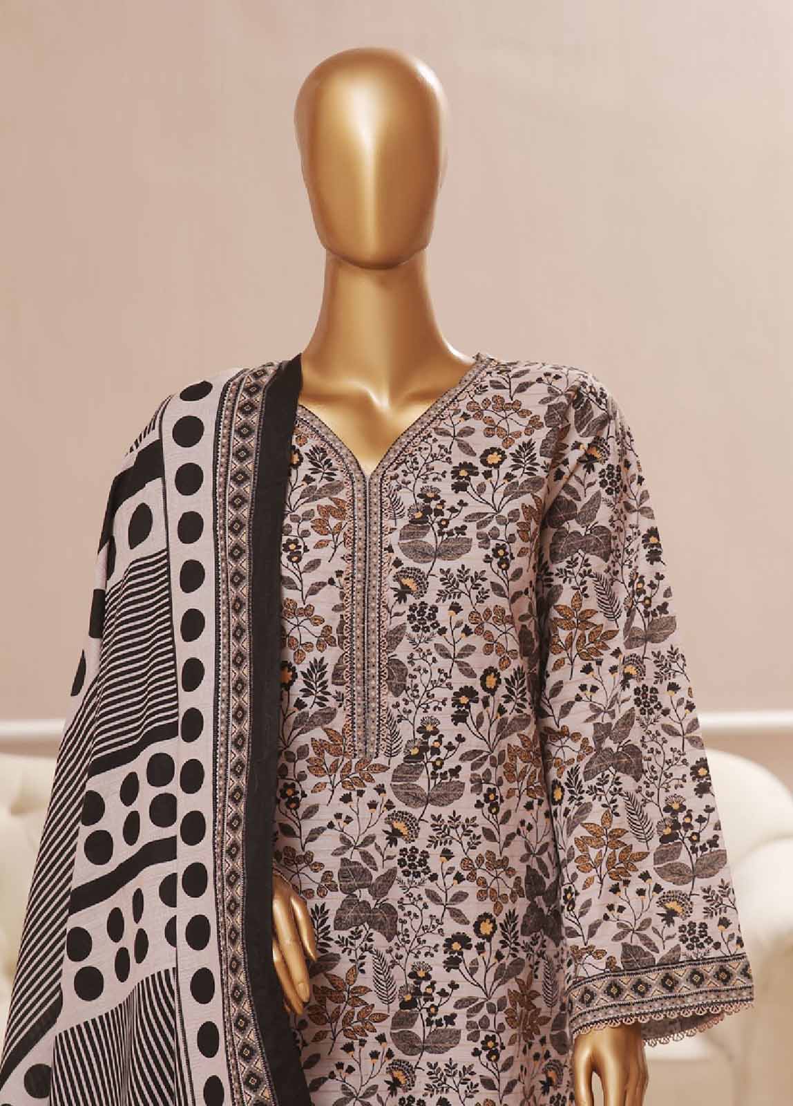 Bin Saeed Fabric - WK-0107 R-3 Piece Khaddar Printed Suit
