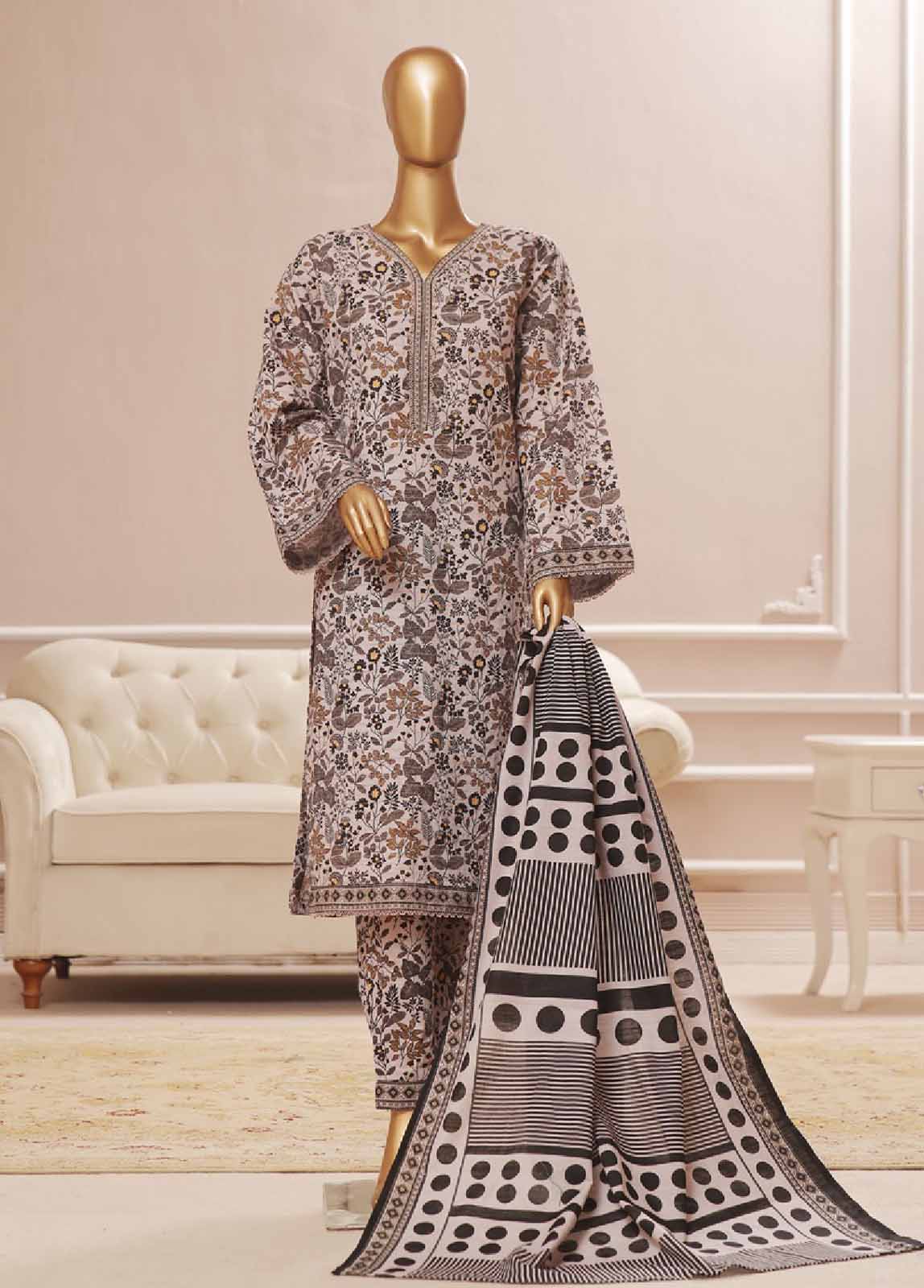 Bin Saeed Fabric - WK-0107 R-3 Piece Khaddar Printed Suit
