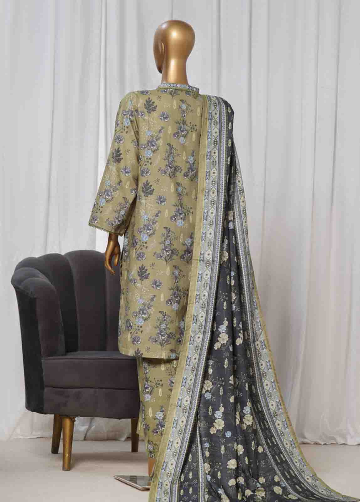 Bin Saeed Fabric - WK-010 -3 Piece Khaddar Printed Suit