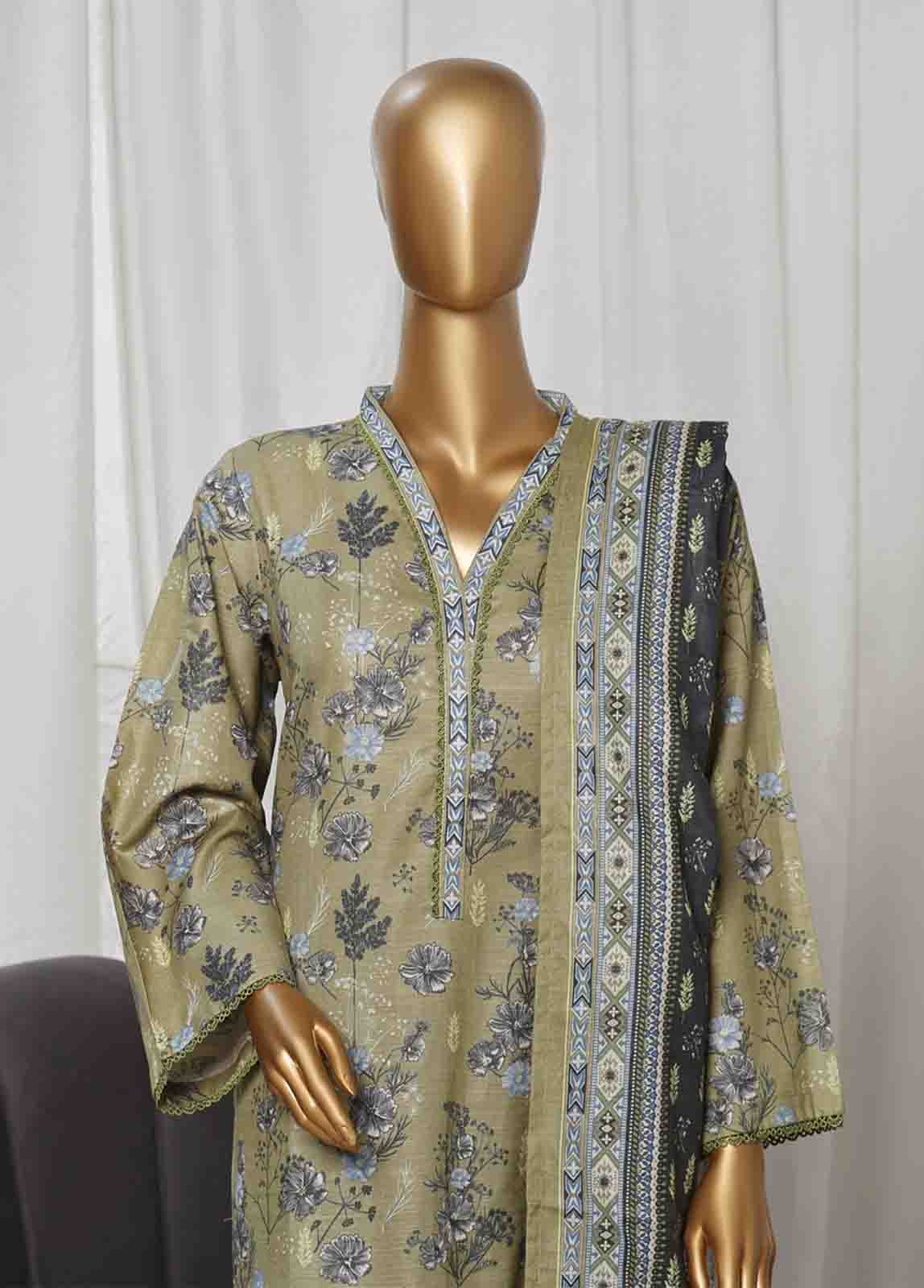 Bin Saeed Fabric - WK-010 -3 Piece Khaddar Printed Suit