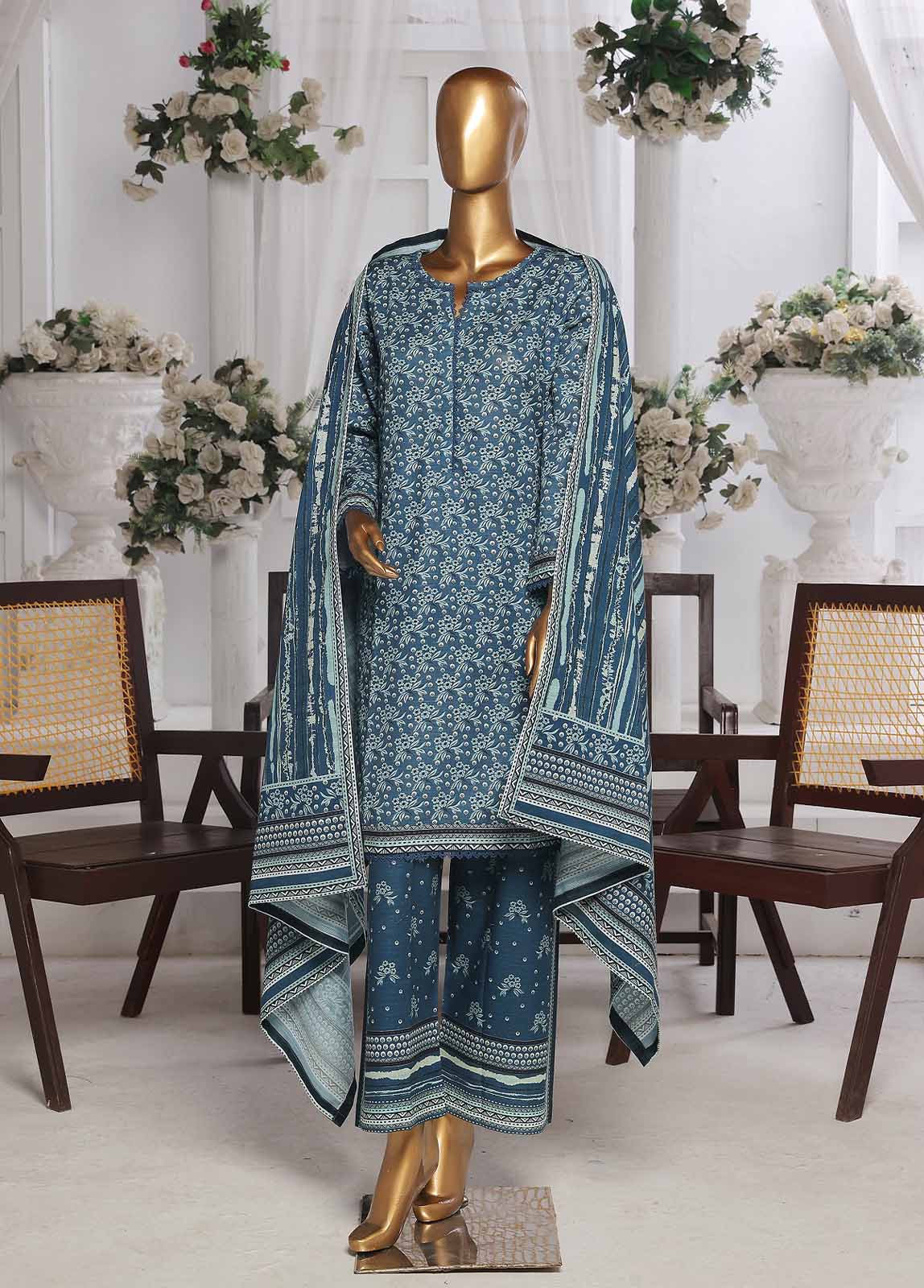 Bin Saeed Fabric - WK-0116 R-3 Piece Khaddar Printed Suit