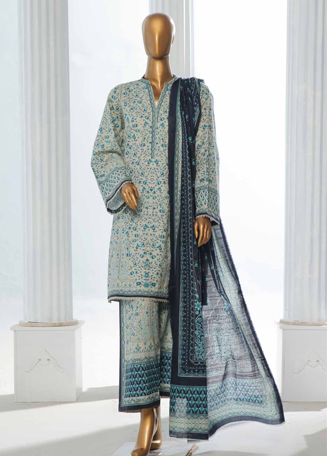 Bin Saeed Fabric - WK-0117-3 Piece Khaddar Printed Suit