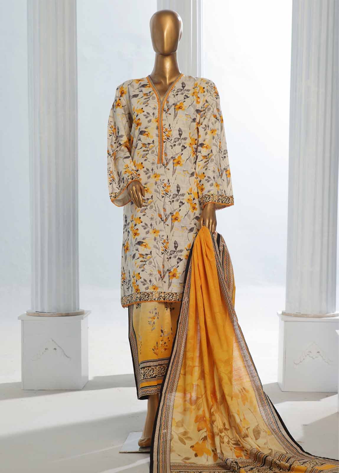 Bin Saeed Fabric - WK-0118-3 Piece Khaddar Printed Suit