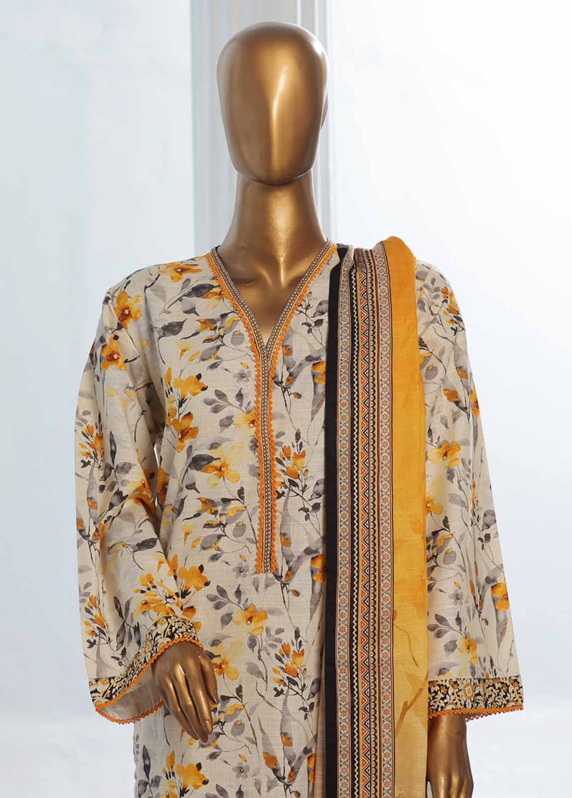 Bin Saeed Fabric - WK-0118-3 Piece Khaddar Printed Suit