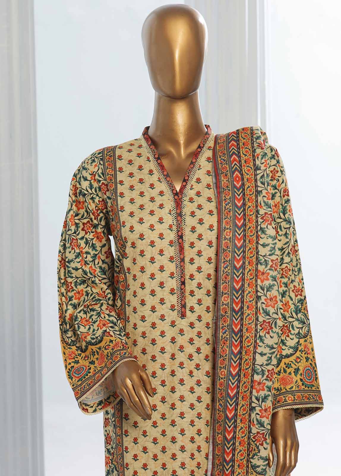 Bin Saeed Fabric - WK-0119-3 Piece Khaddar Printed Suit