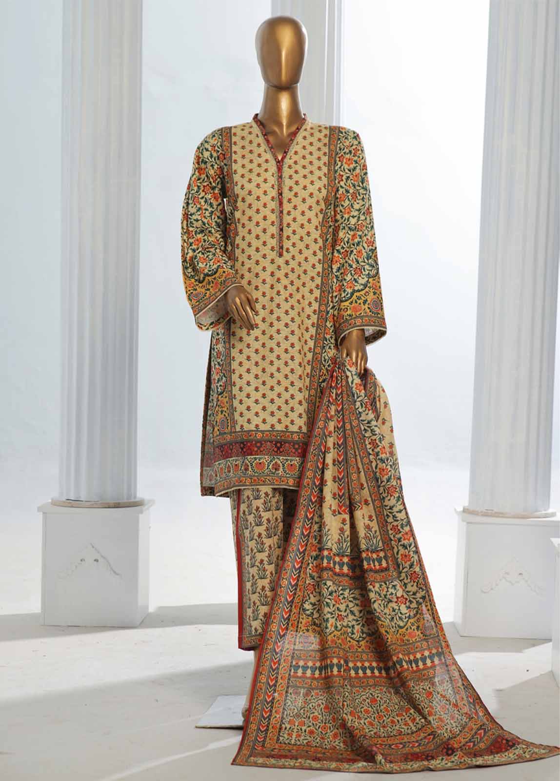 Bin Saeed Fabric - WK-0119-3 Piece Khaddar Printed Suit