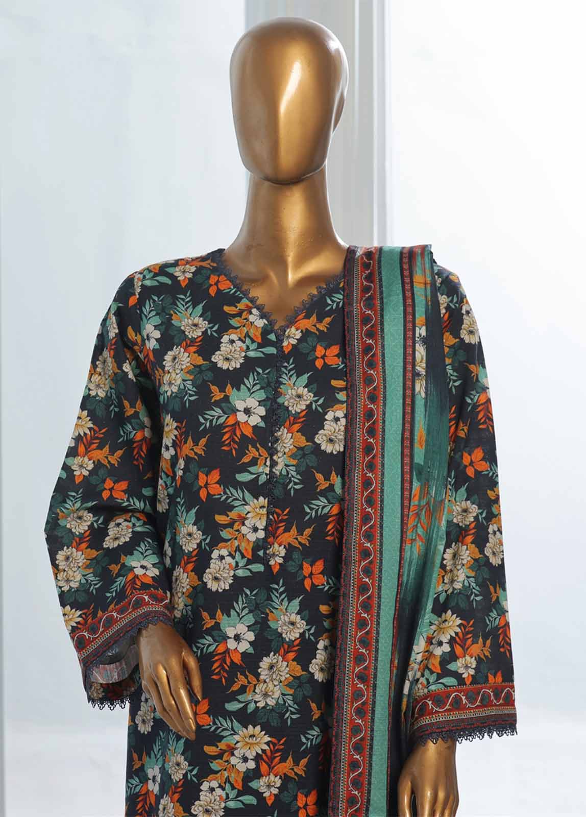 Bin Saeed Fabric - WK-0124-3 Piece Khaddar Printed Suit